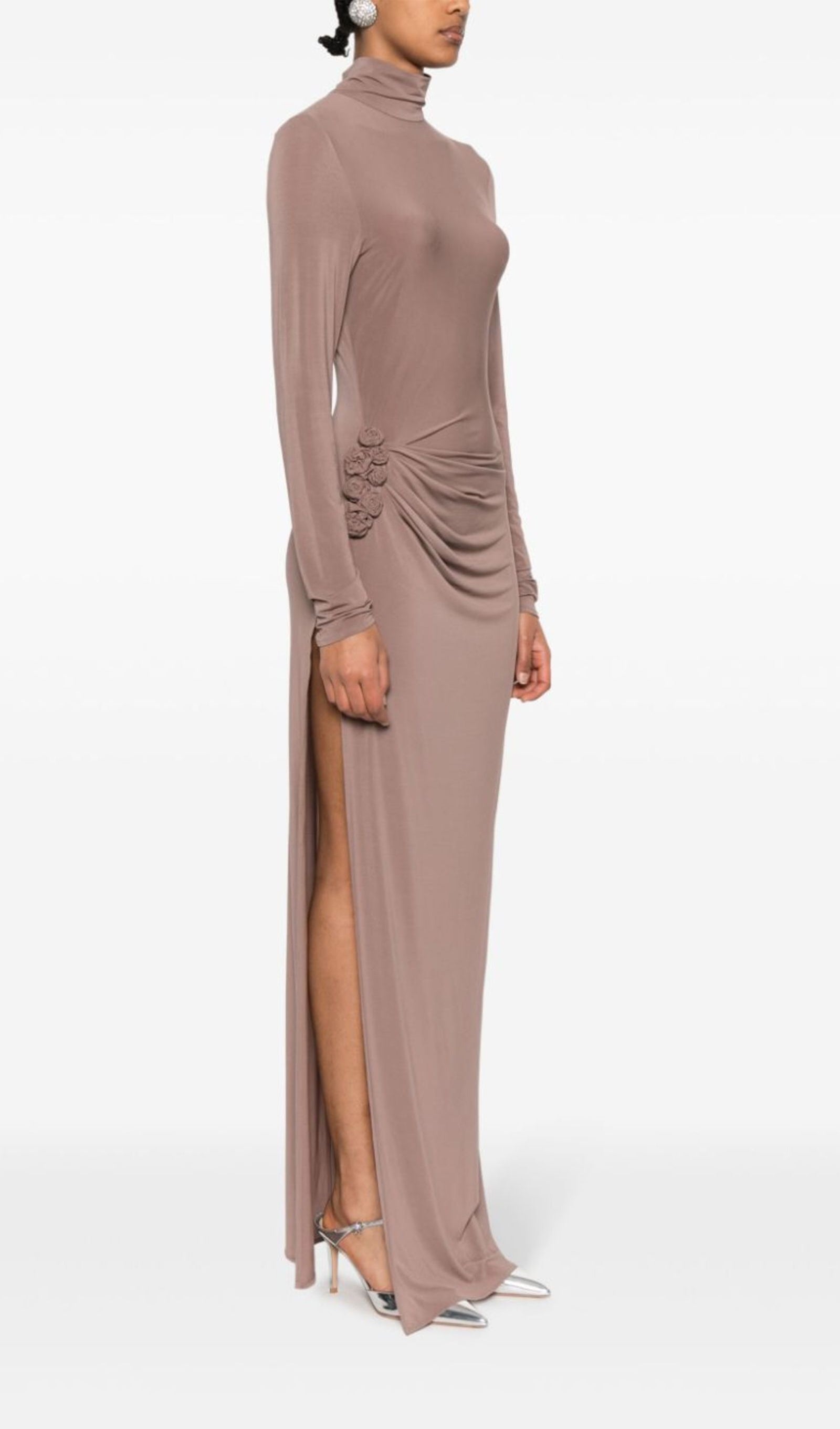 Floral Applique Turtleneck Maxi Dress 