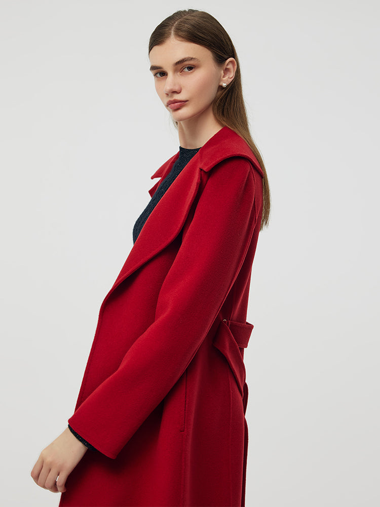 Cashmere Wool Double-Sided Red Women's Coat 