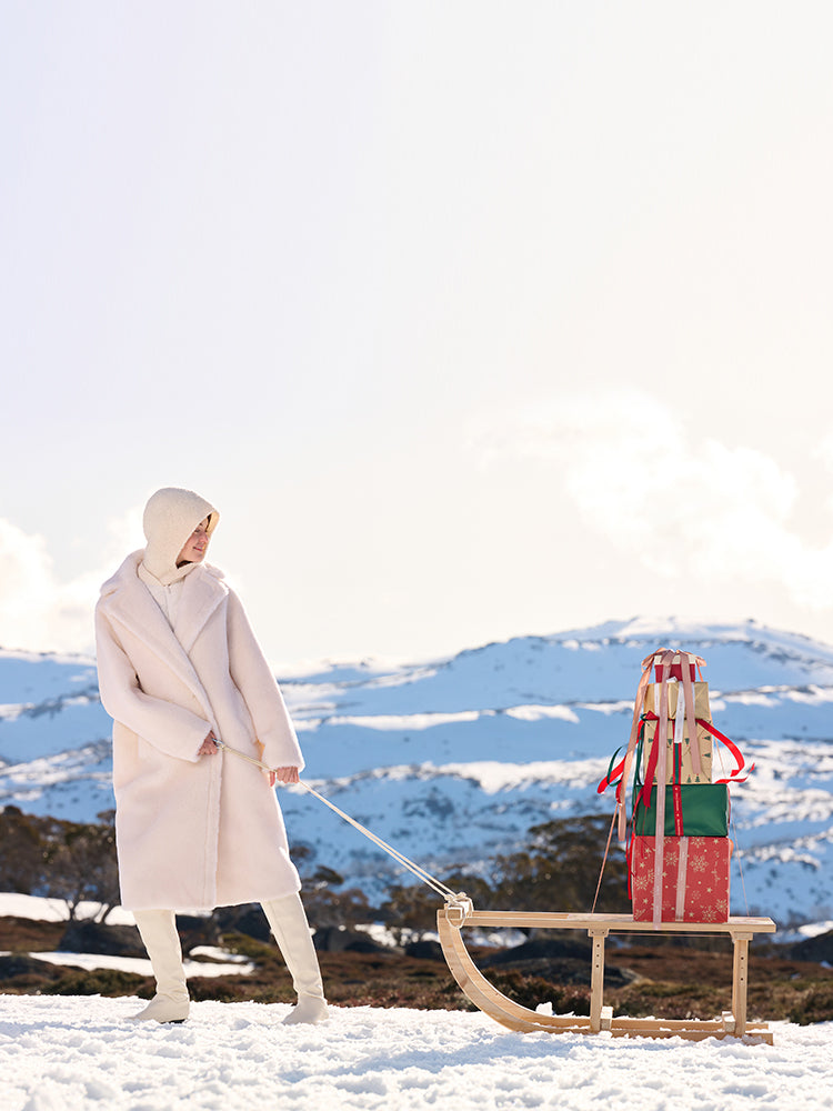 Teddy Lambswool Collar Oversized Coat 