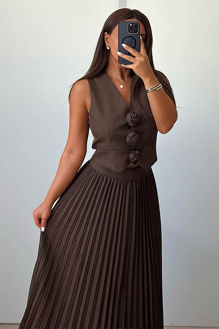 Madeline Rosette Pleated Maxi Skirt Set