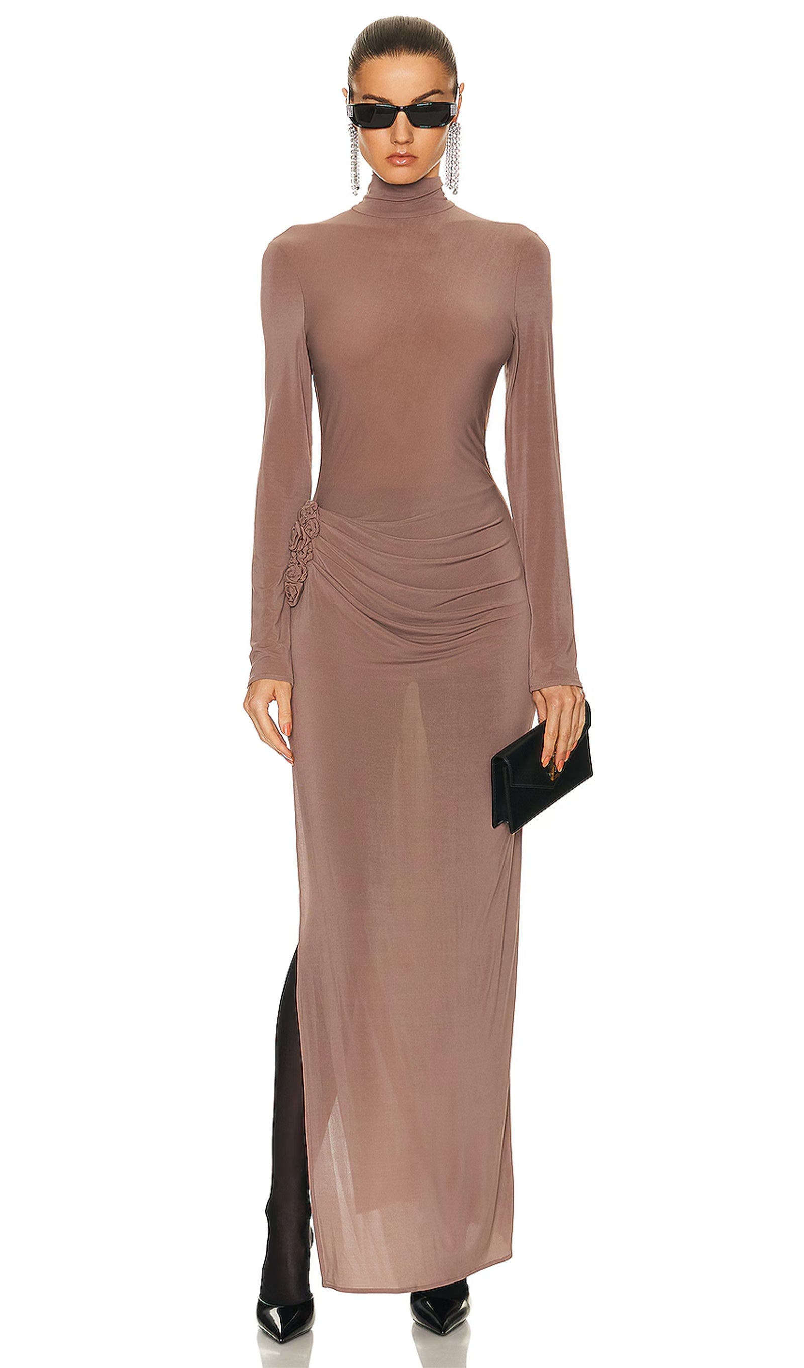 Floral Applique Turtleneck Maxi Dress 