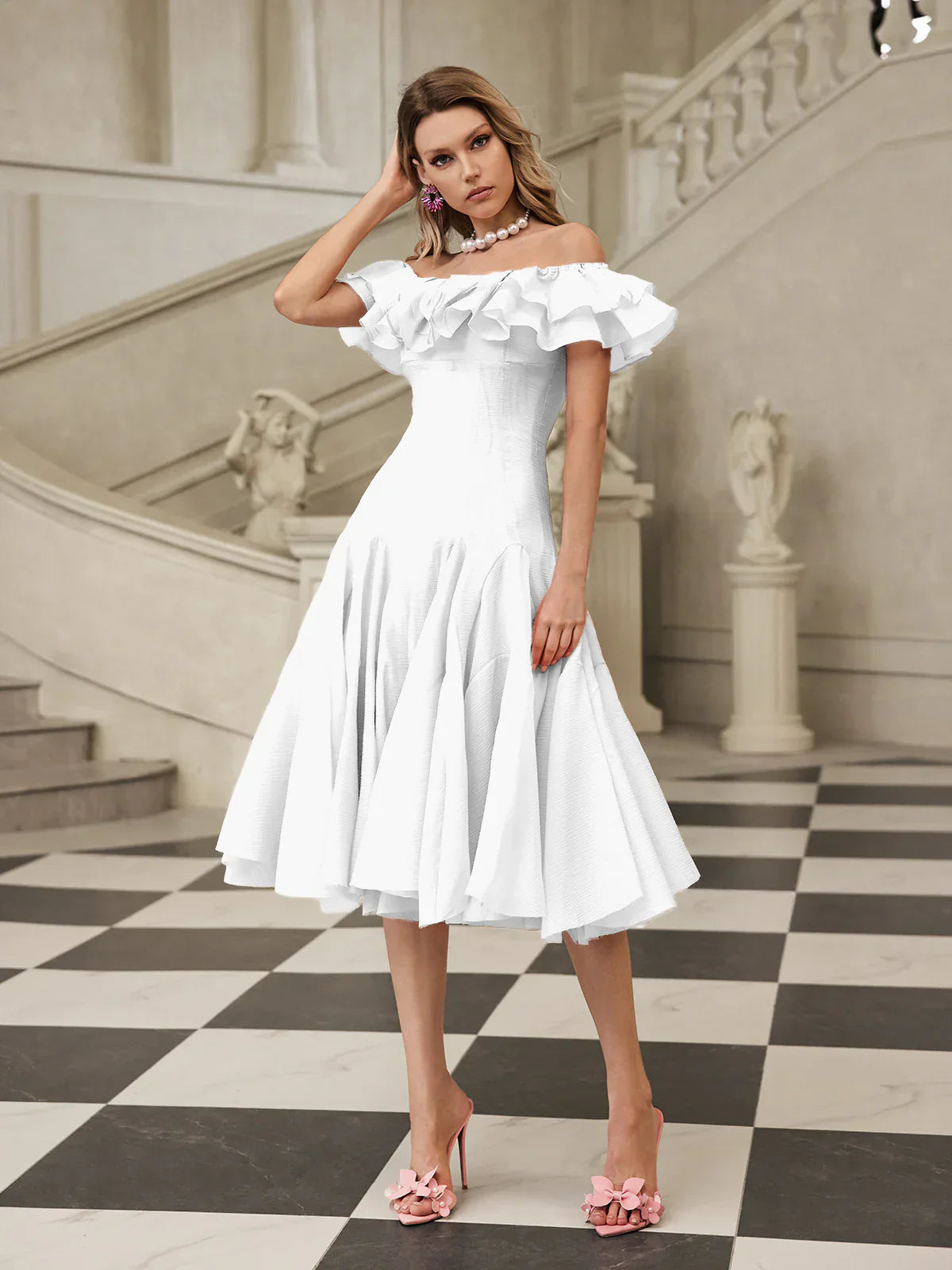 Amélie Off-Shoulder Ruffled Midi Dress - White 