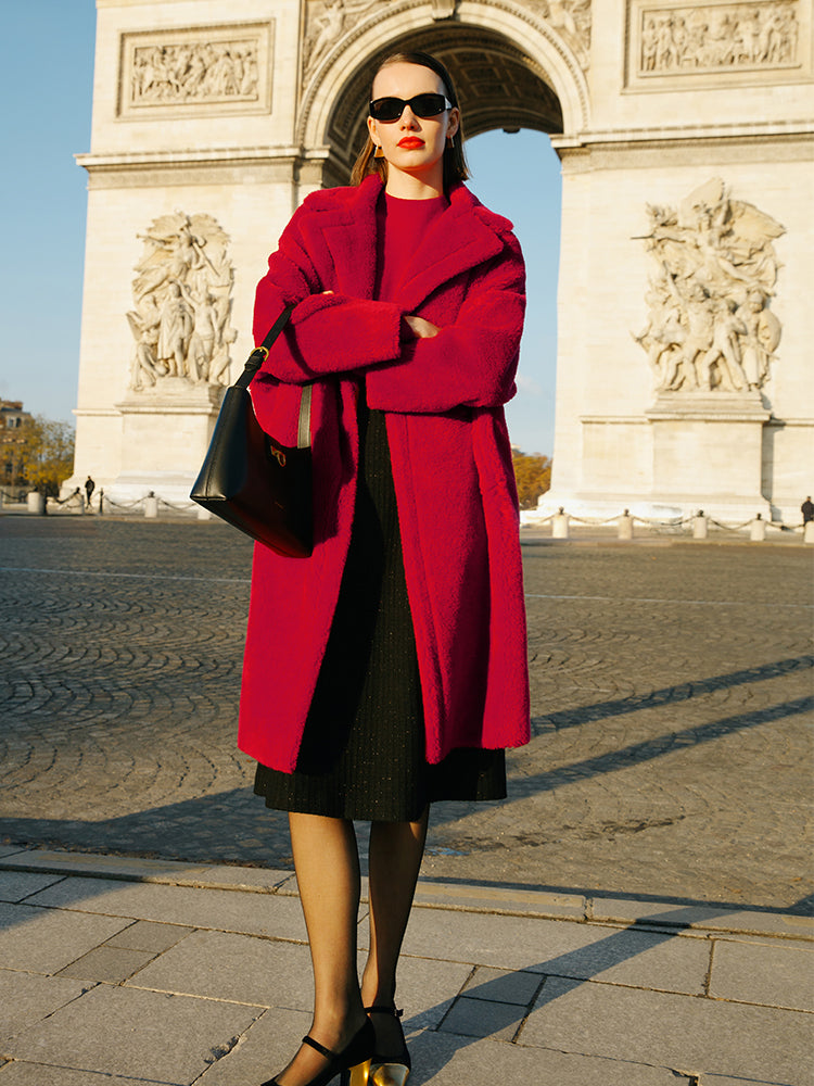 Teddy Lambswool Collar Oversized Coat 