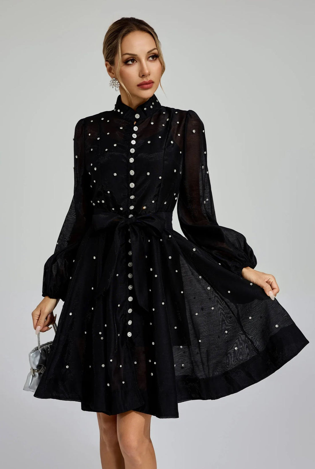 Amira Kristal Süslemeli Flare Mini Elbise