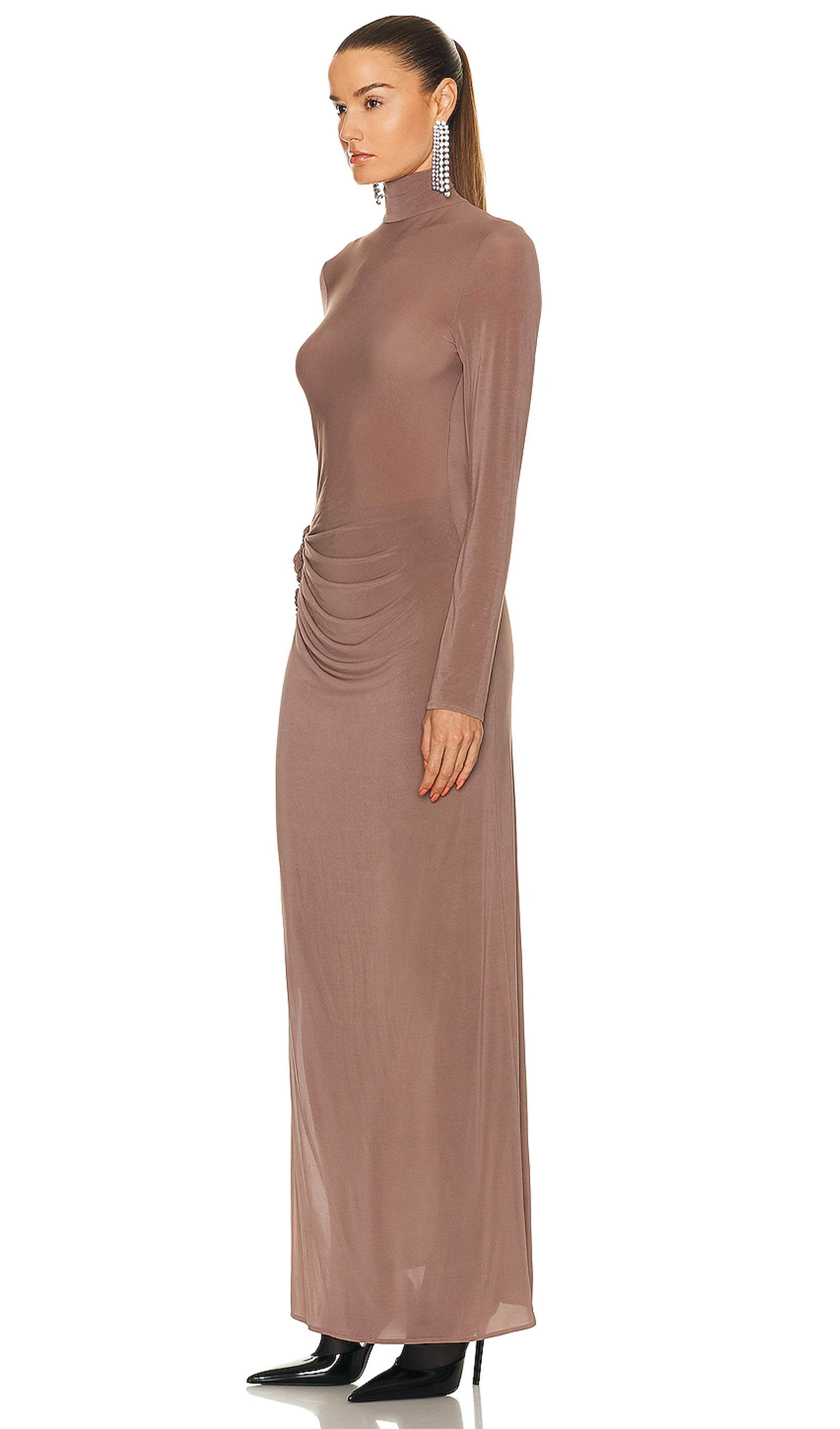 Floral Applique Turtleneck Maxi Dress 