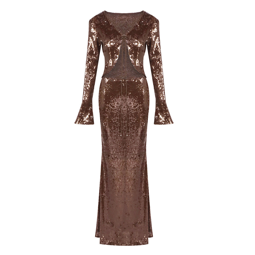 Sierra Bronze Sequin Set Maxi Dress