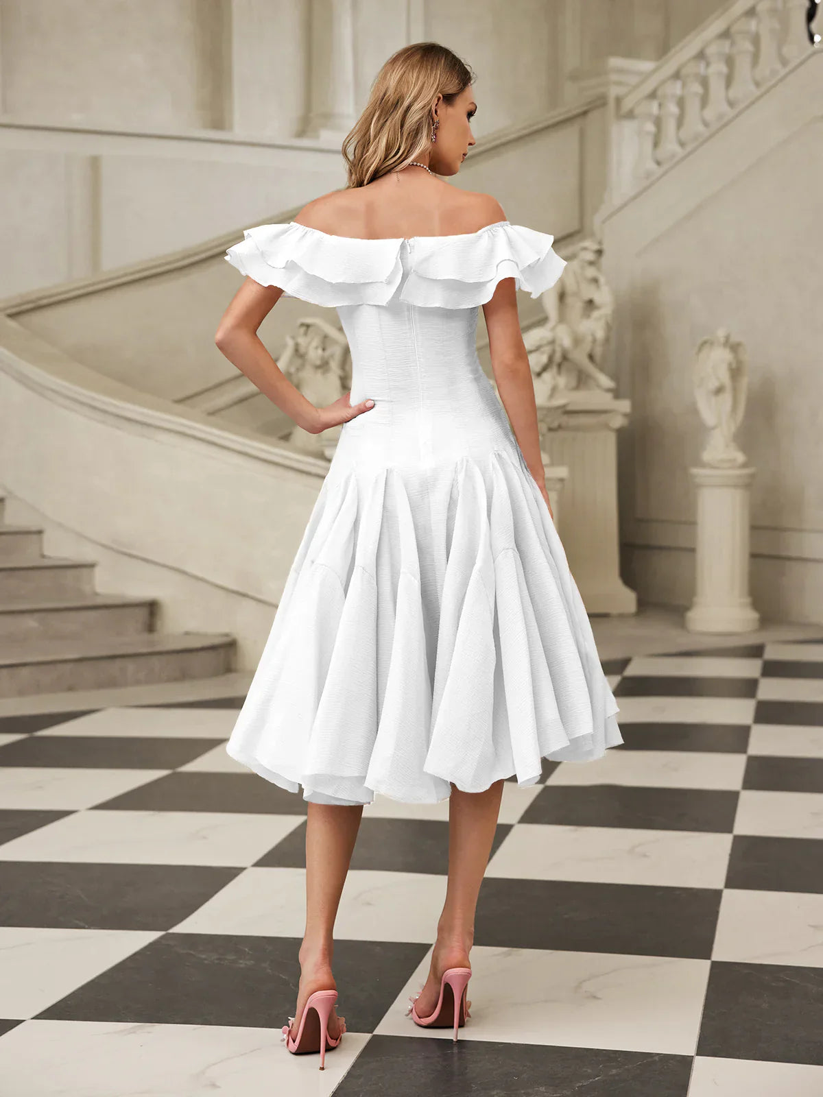 Amélie Off-Shoulder Ruffled Midi Dress - White 