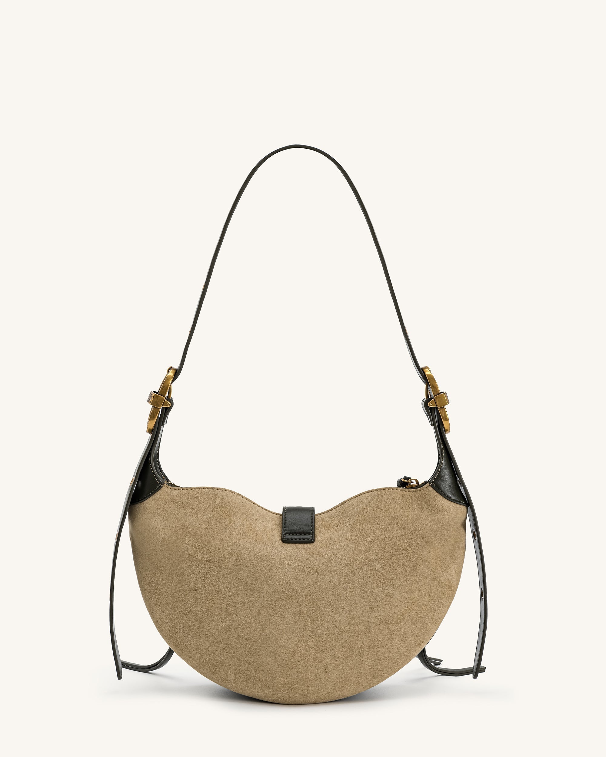 Tessa Schultertasche aus Wildlederimitat mit Nieten – Khakigrün