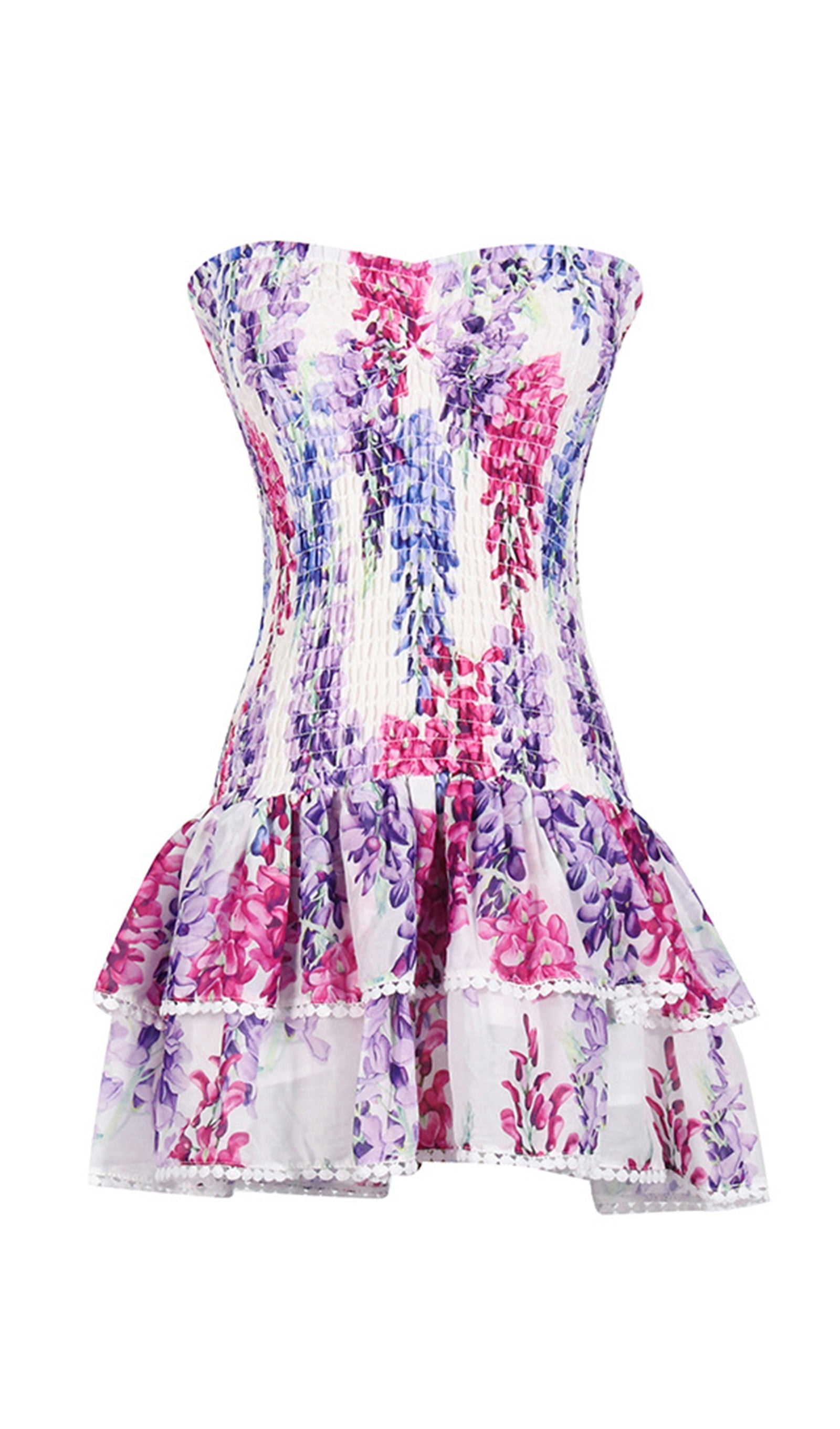 Tüp Üst Çiçekli Fırfırlı Mini Elbise