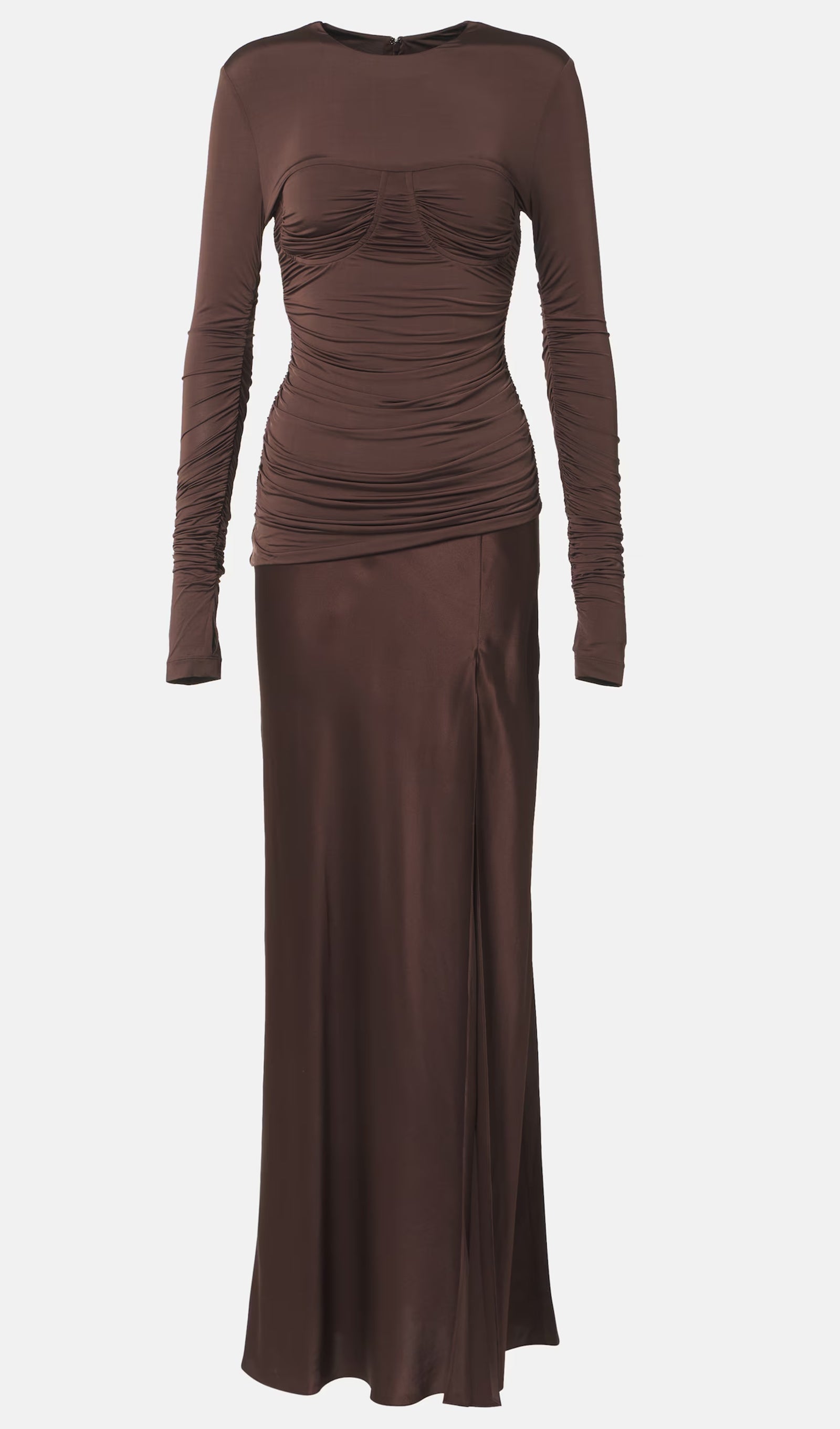 Drapiertes Maxikleid aus Jersey und Satin – Braun 