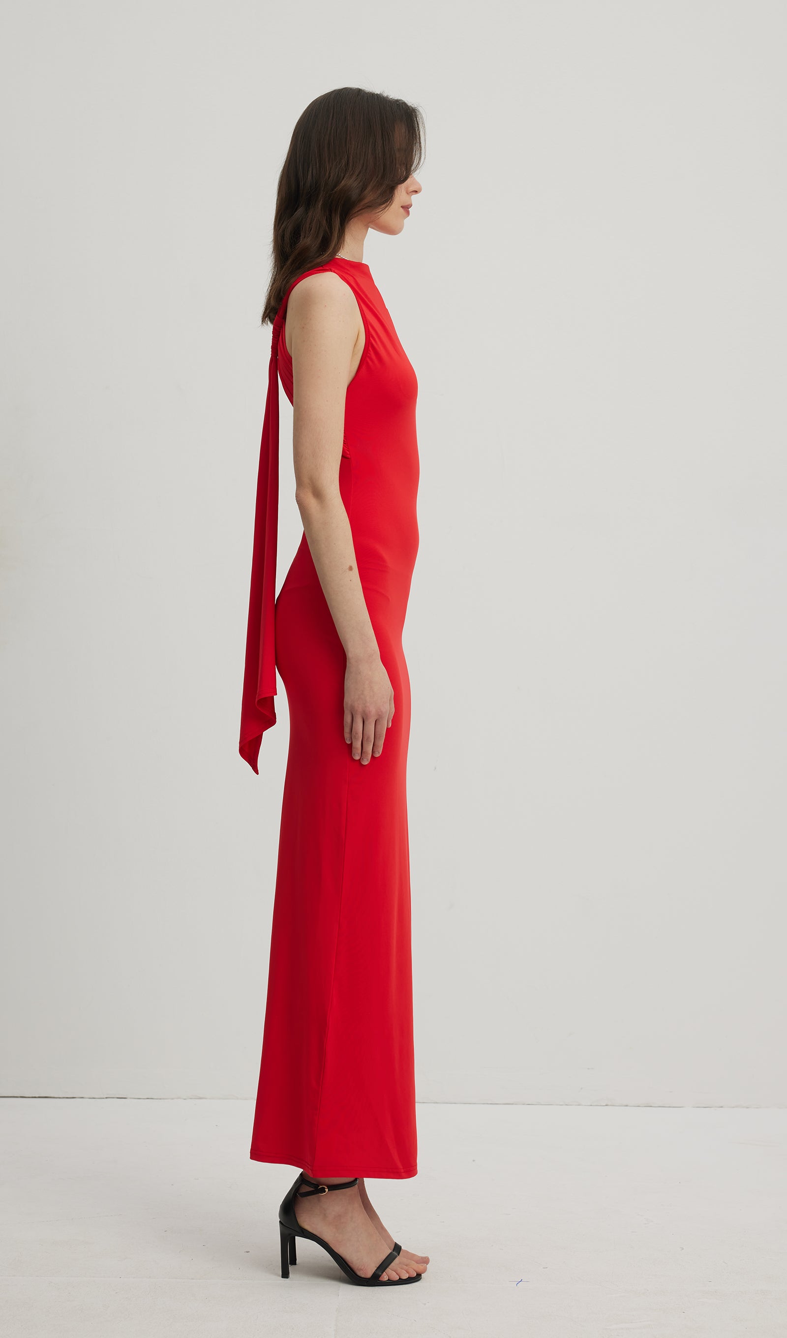 Asymmetrisches Scuba-Jersey-Maxikleid Rubin 