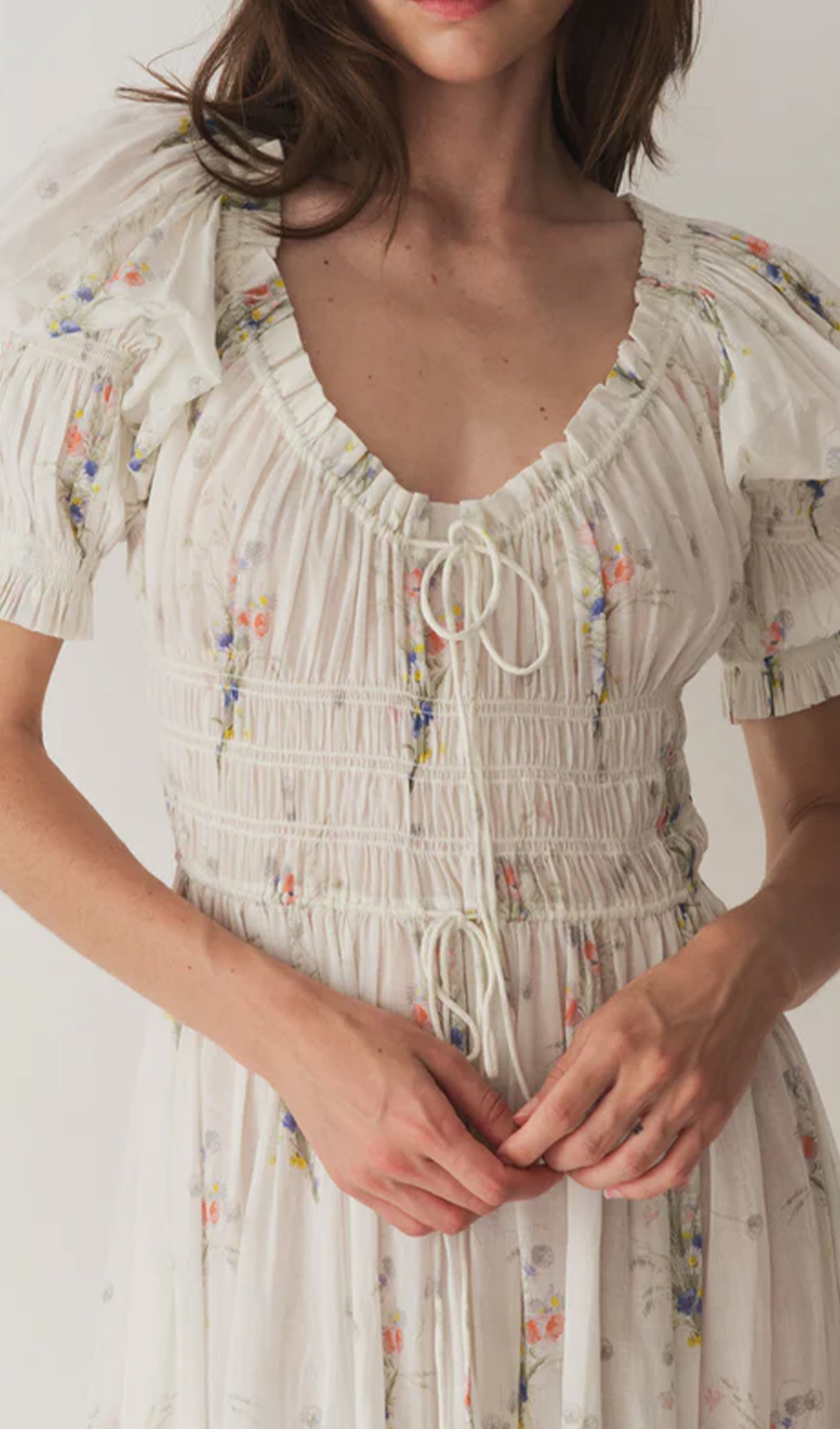 Midikleid aus Baumwolle mit Blumenmuster und kurzen Ärmeln