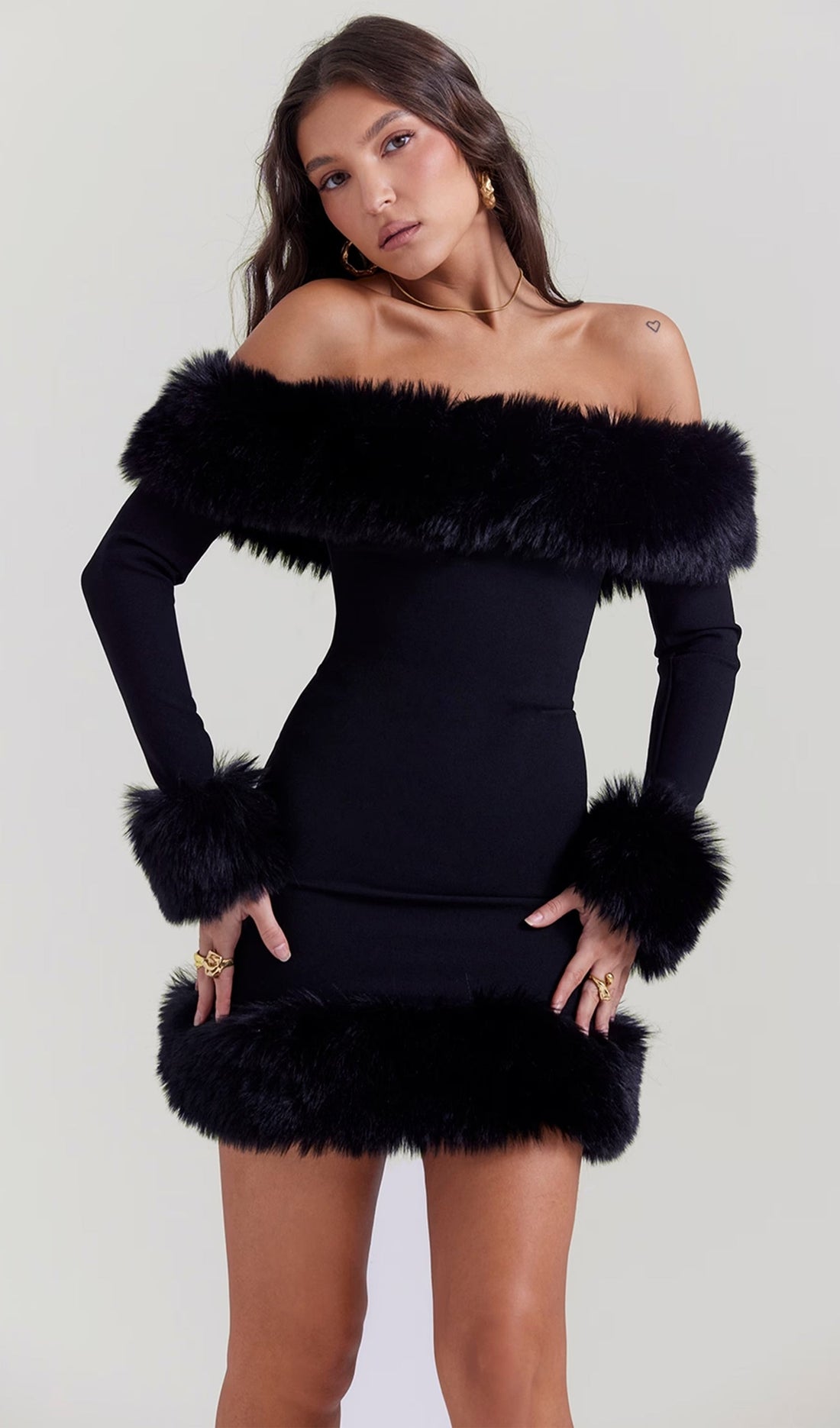 Black Off-Shoulder Mini Dress 