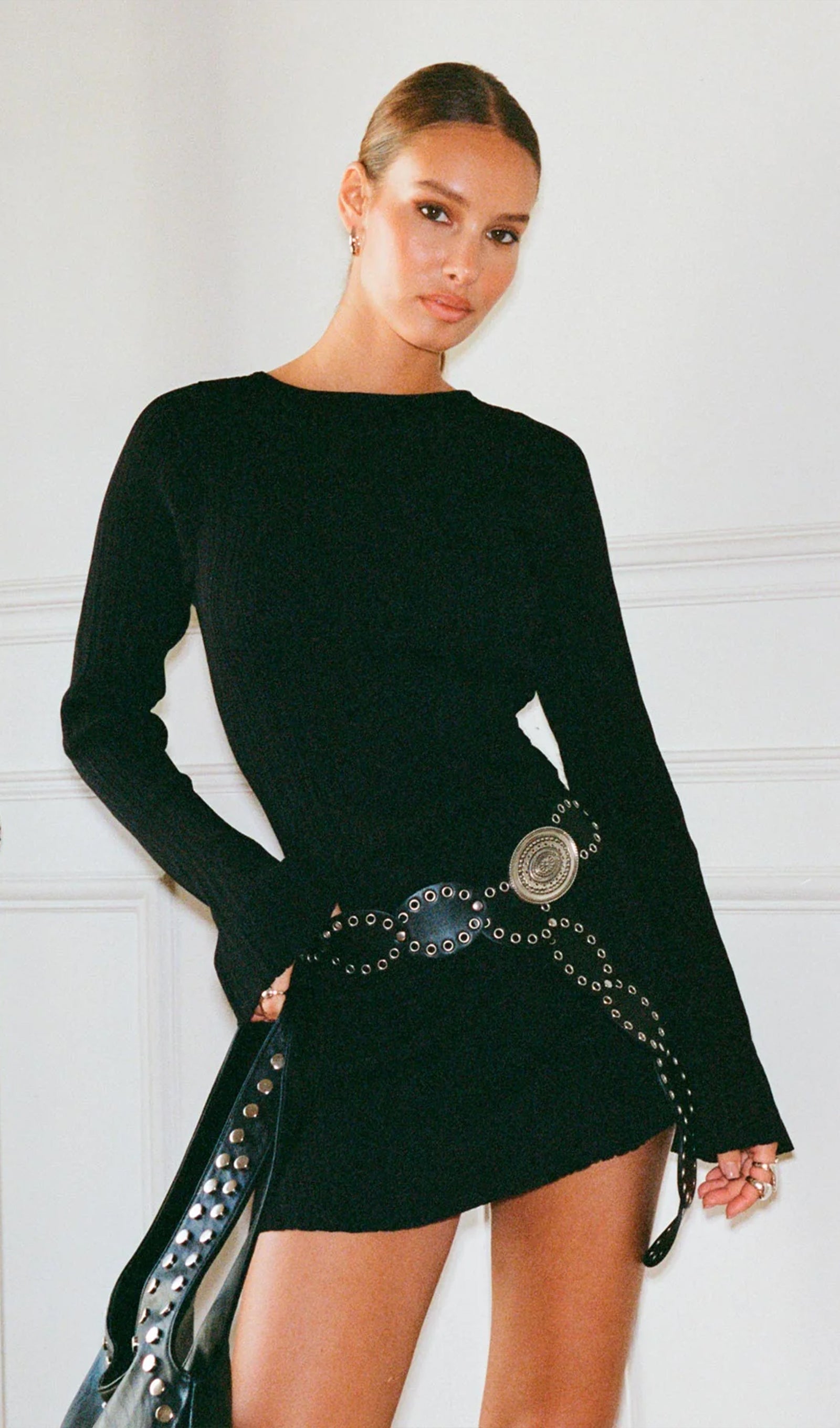 Long-Sleeved Mini Dress Black 