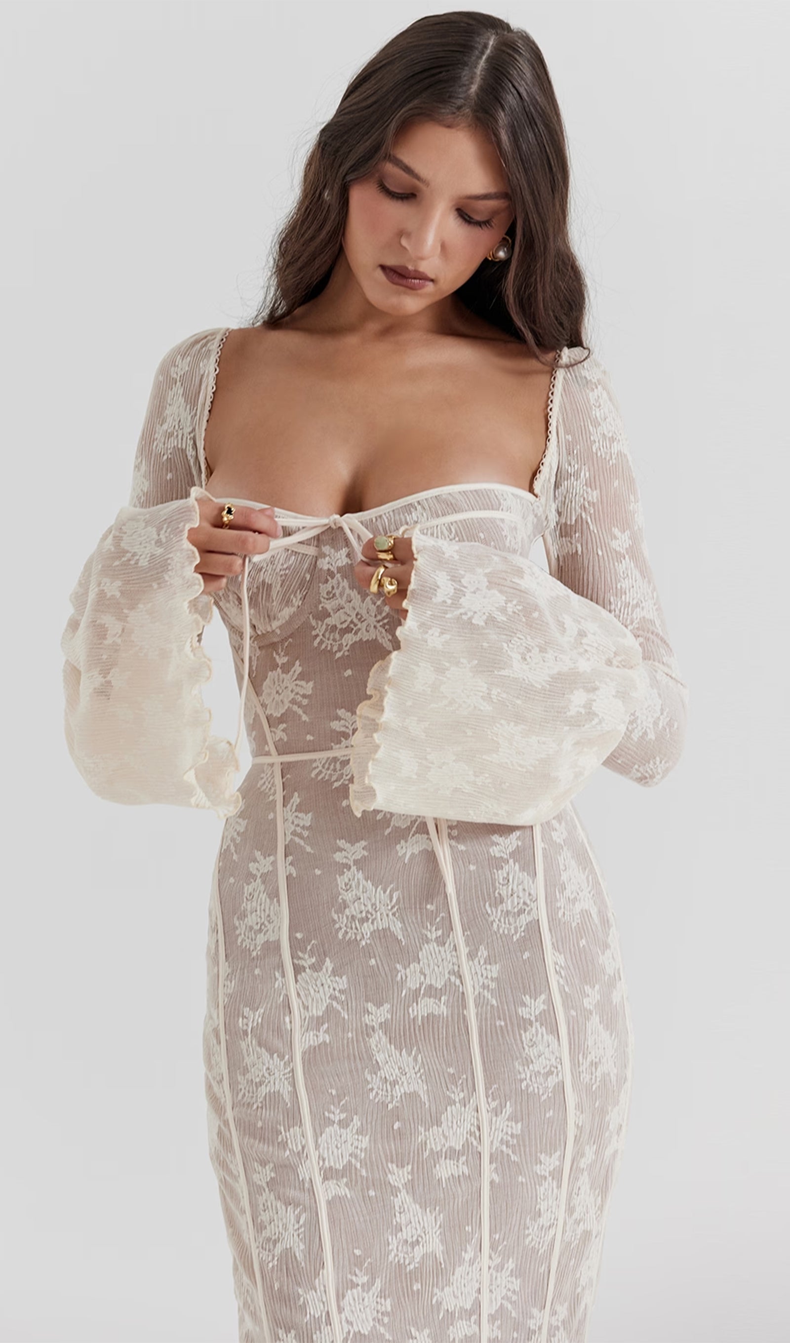 Vintage Cream Lace Maxi Dress 