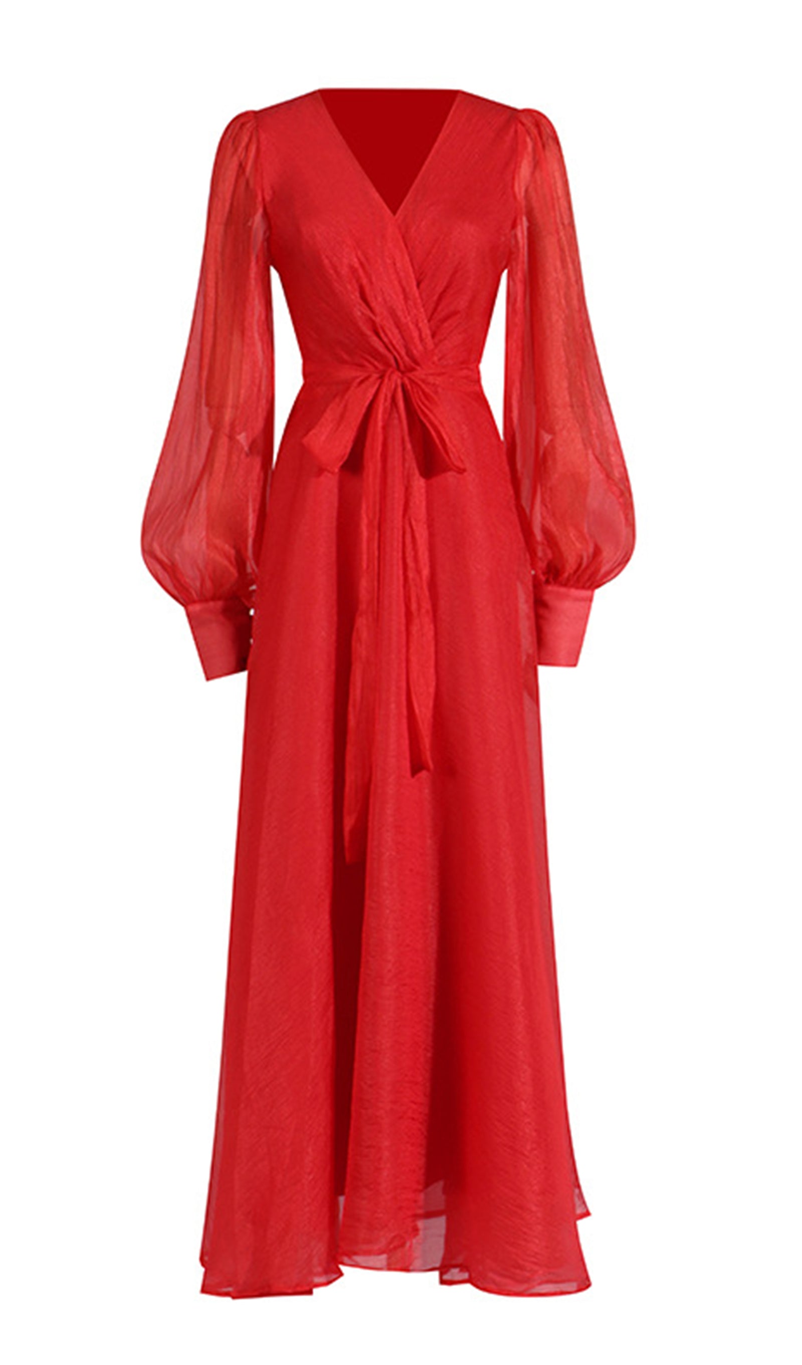 Maxikleid mit Laternenärmeln, V-Ausschnitt und Gürtel