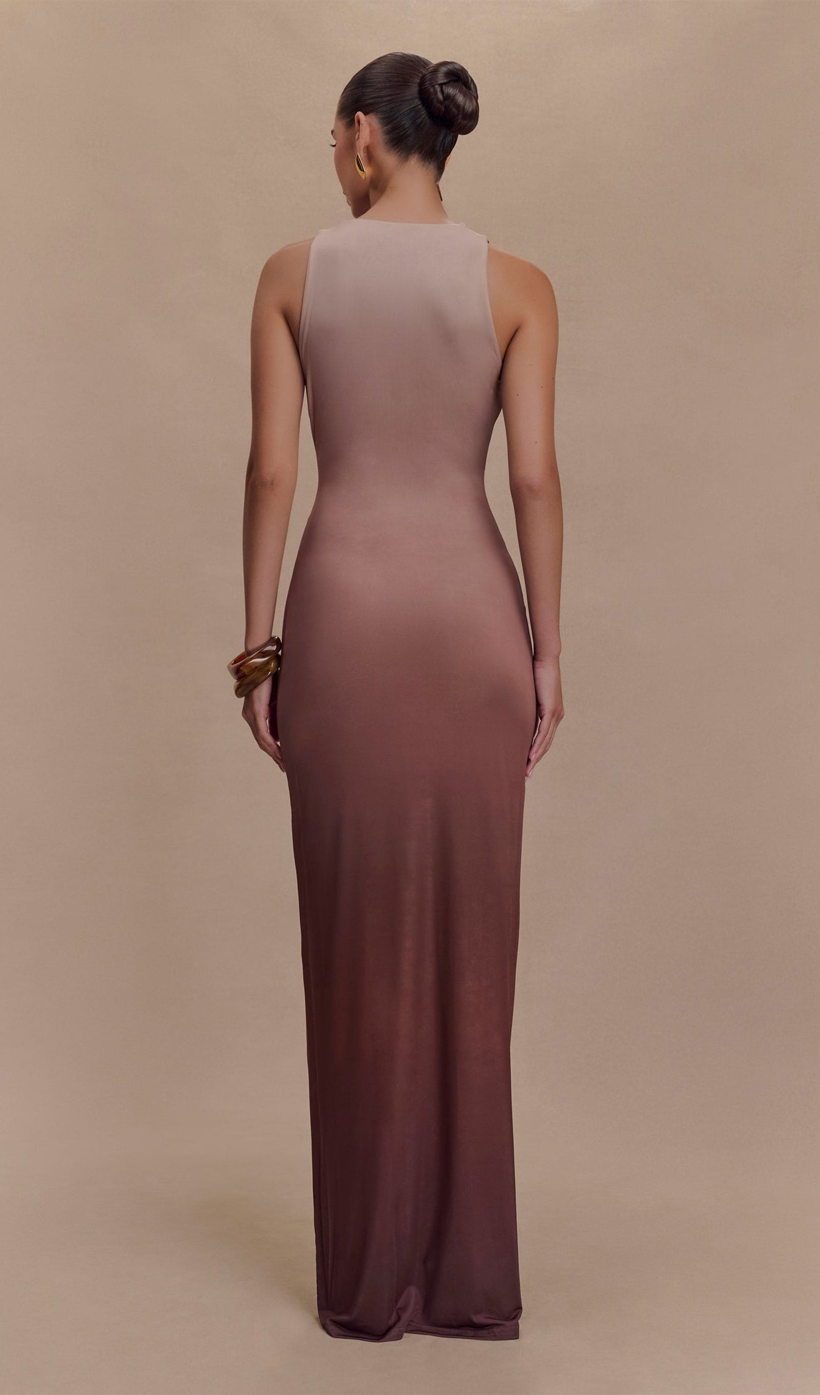 Draped Slim Maxi Dress Mocha Ombre 