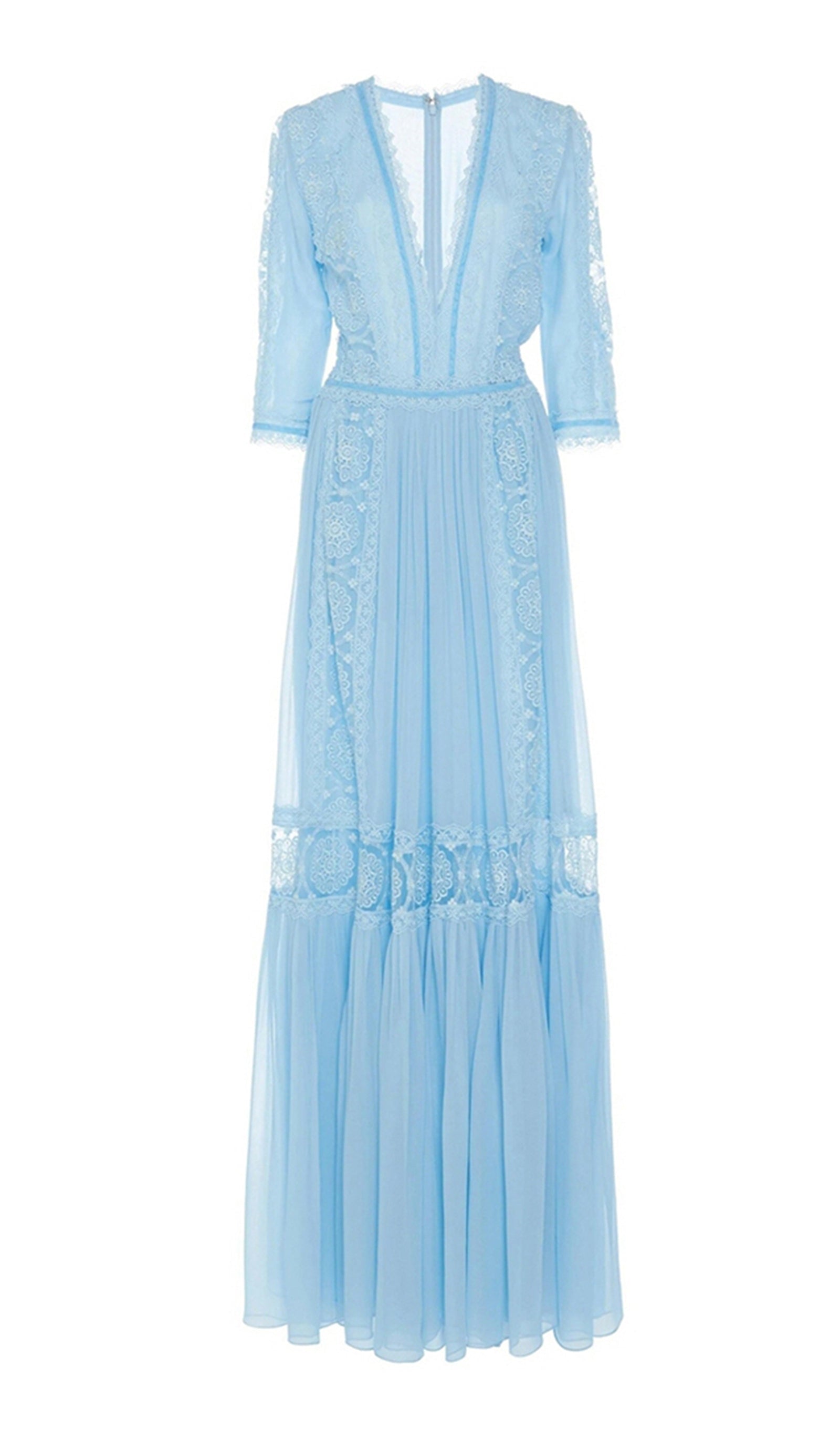 Maxikleid mit V-Ausschnitt und Häkelspitze