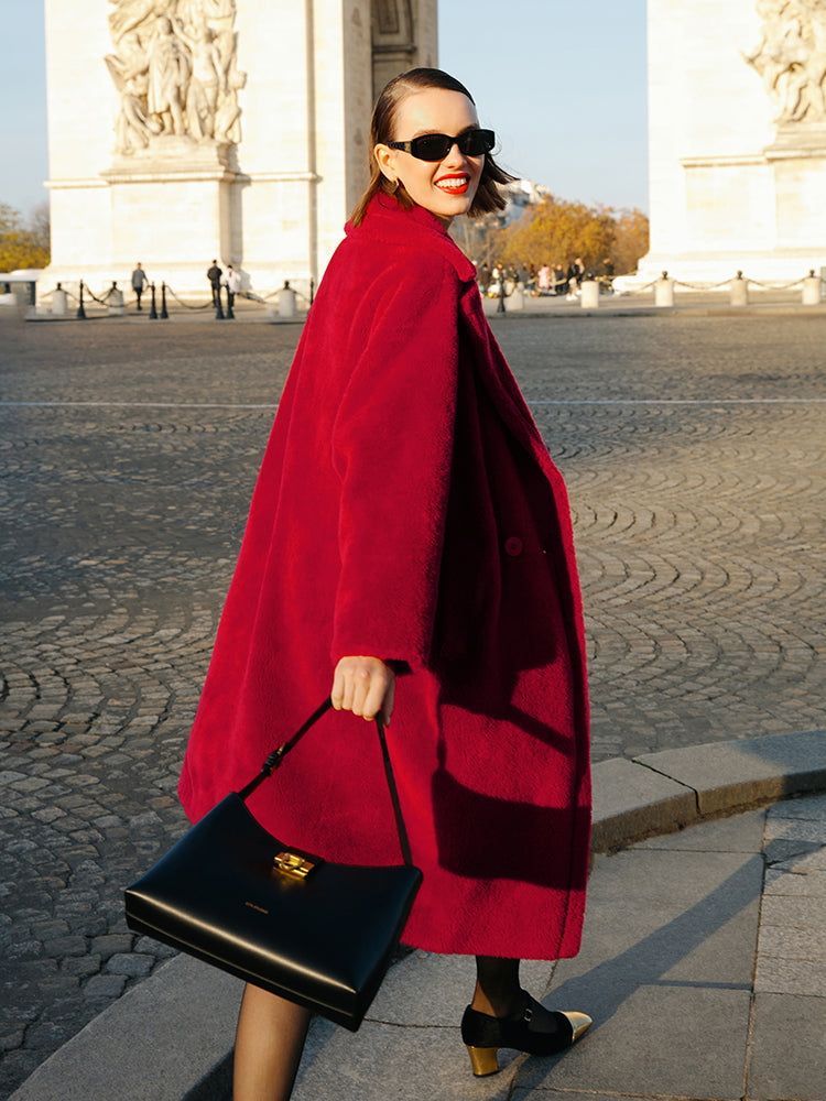 Teddy Lambswool Collar Oversized Coat 