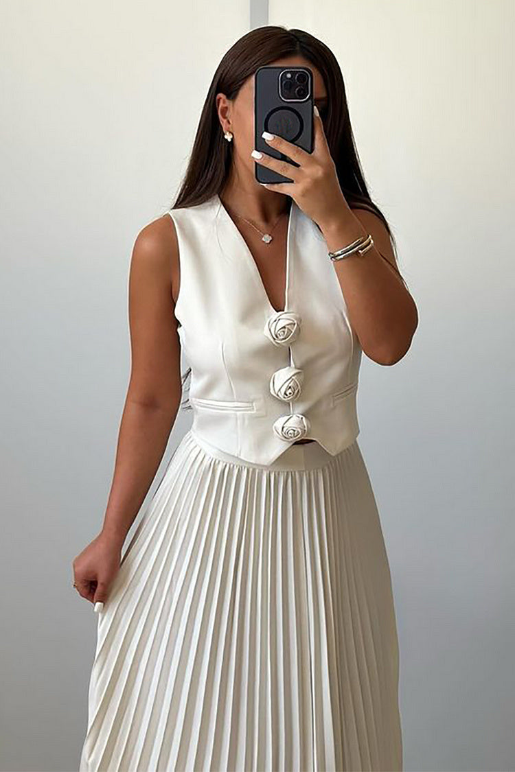 Madeline Rosette Pleated Maxi Skirt Set