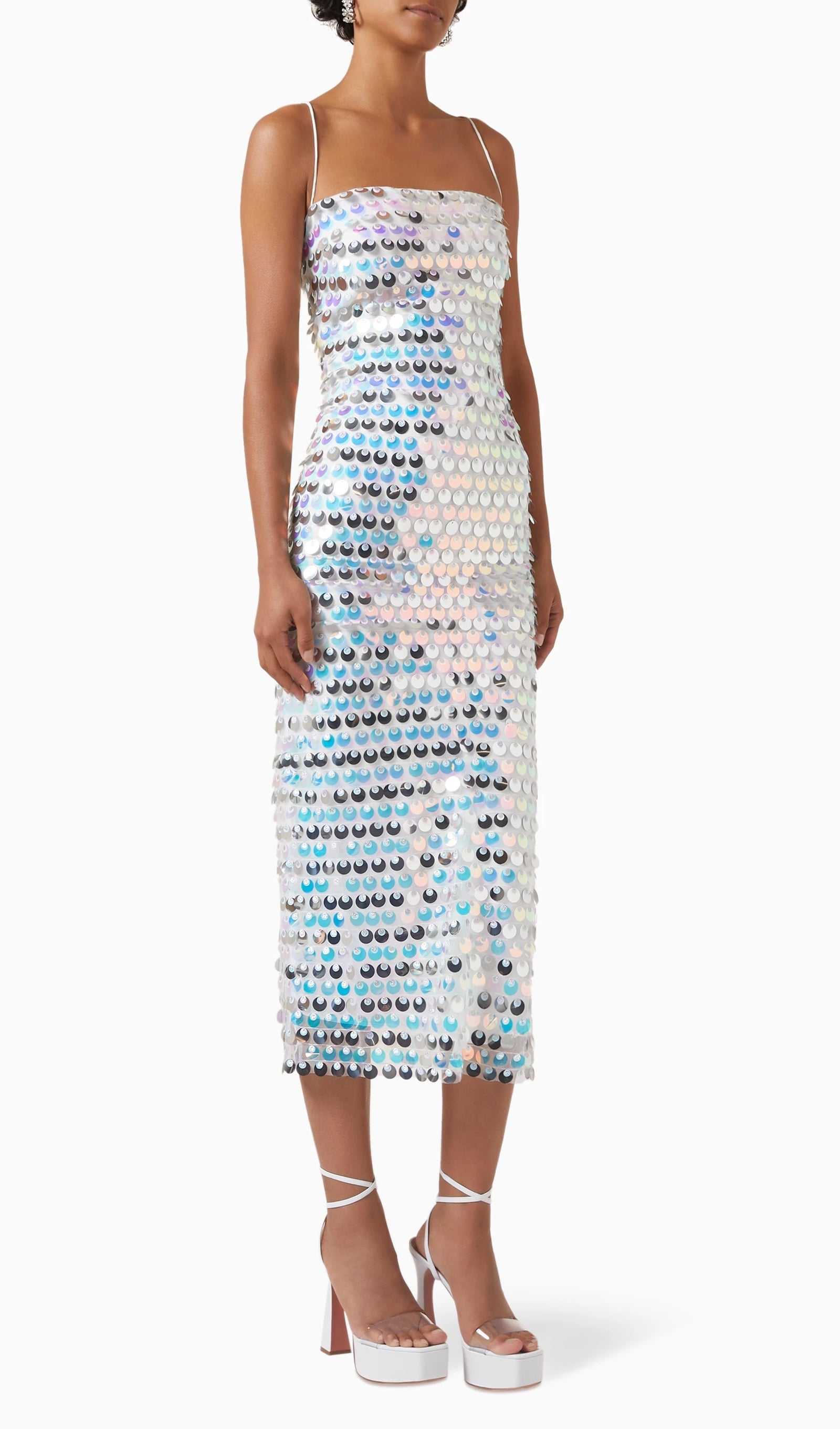 Circle Sequin Midi Dress - Silver 