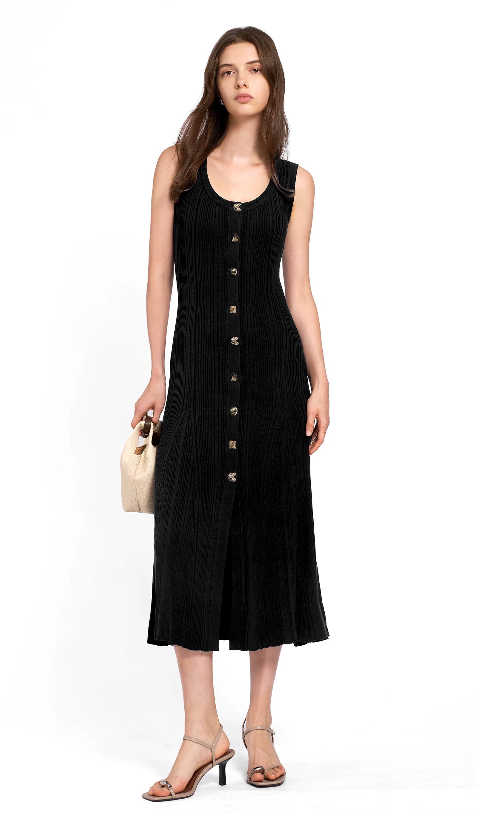 Metallic Buttoned Knitted Midi Dress 