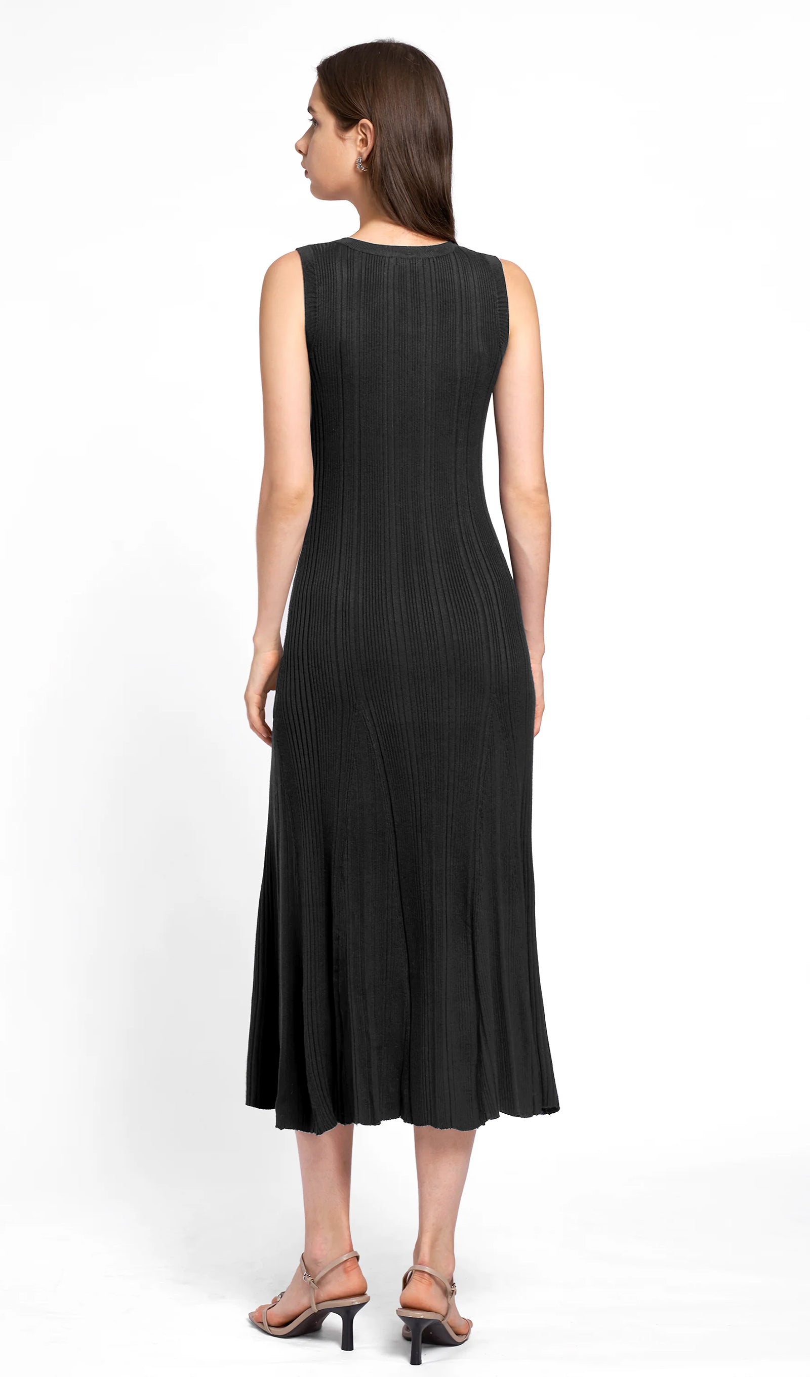 Metallic Buttoned Knitted Midi Dress Black 