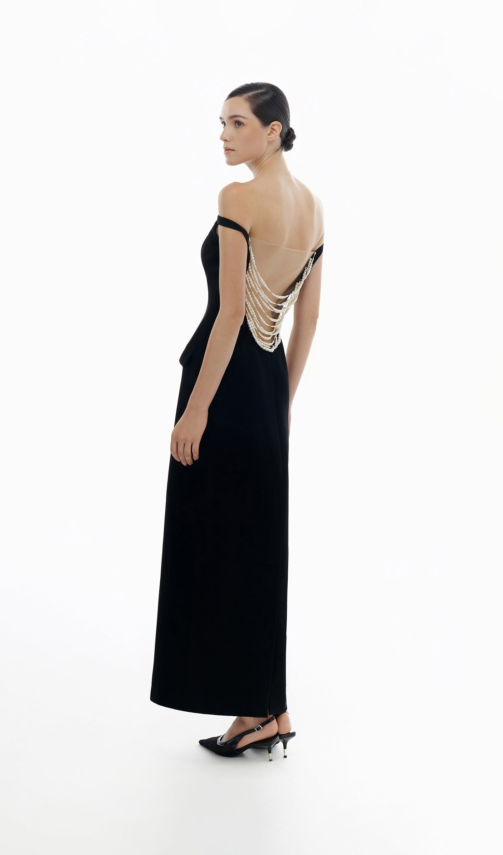 Schulterfreies, rückenfreies Midikleid 