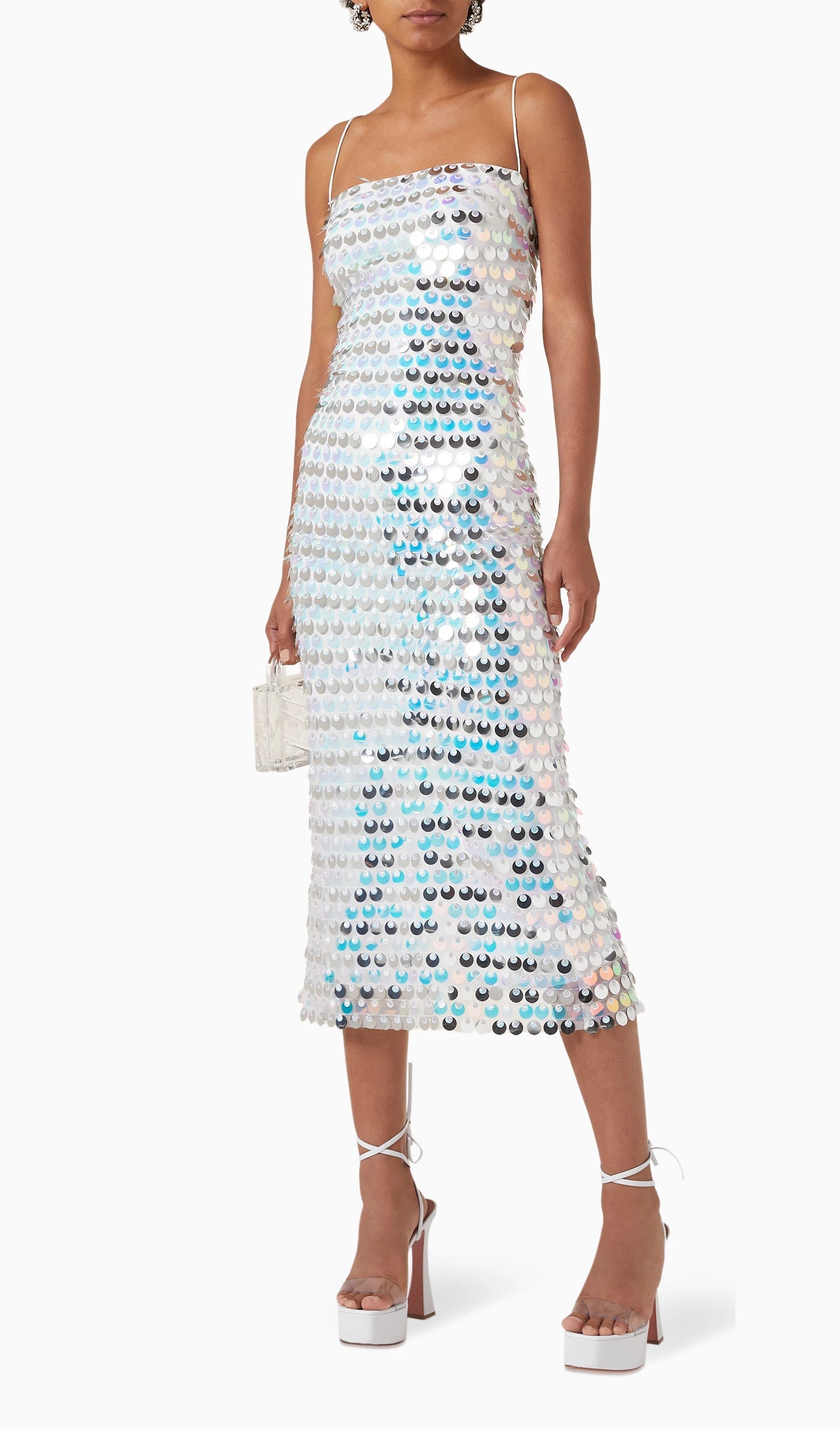 Circle Sequin Midi Dress - Silver 