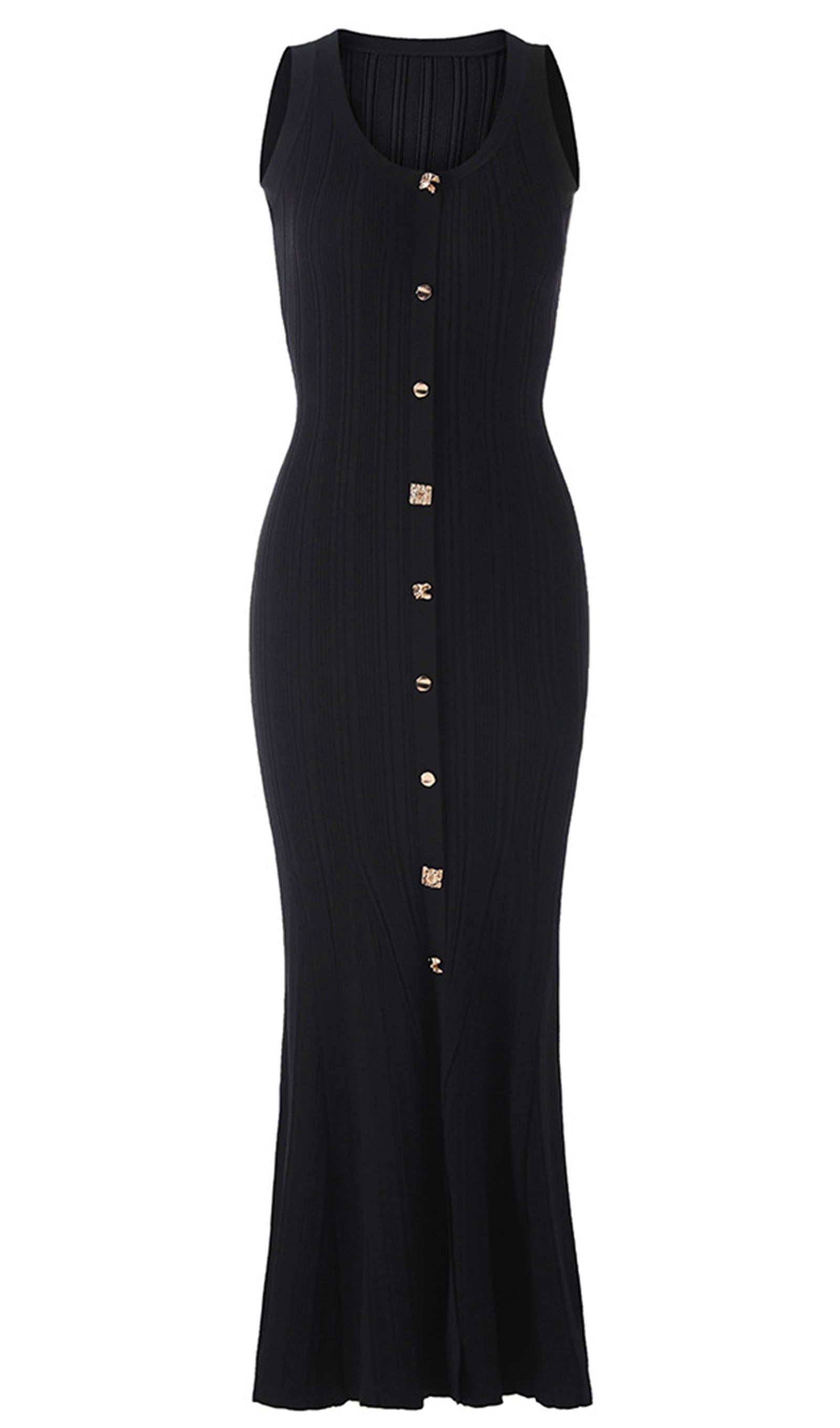 Metallic Buttoned Knitted Midi Dress Black 