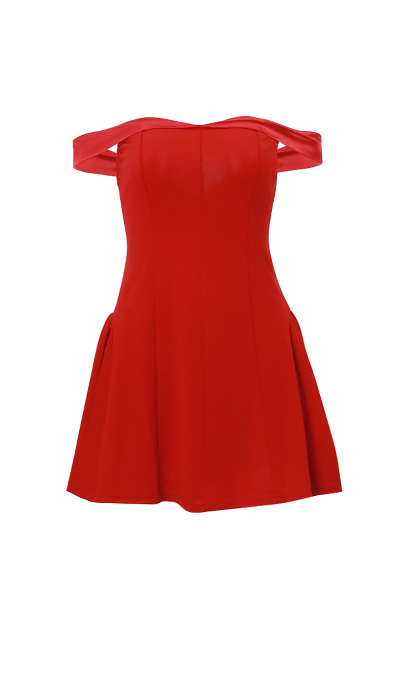 Schulterfreies Minikleid mit Rüschenrock – Rot 