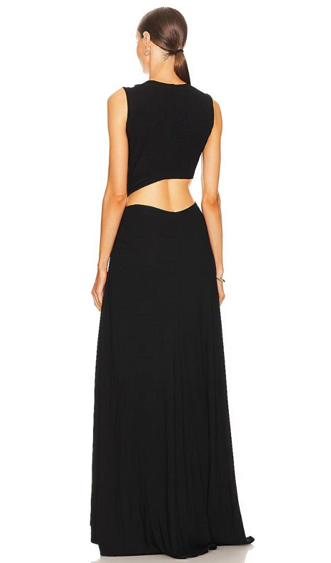 Einseitig schulterfreies Maxikleid – Schwarz 