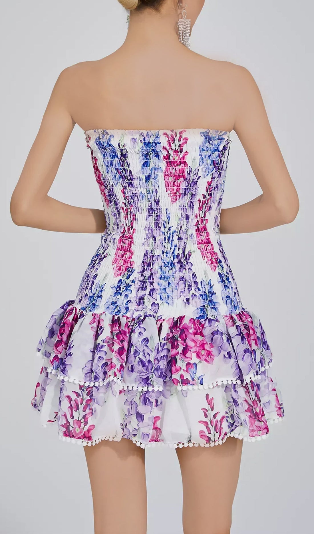 Tube Top Floral Ruffled Mini Dress