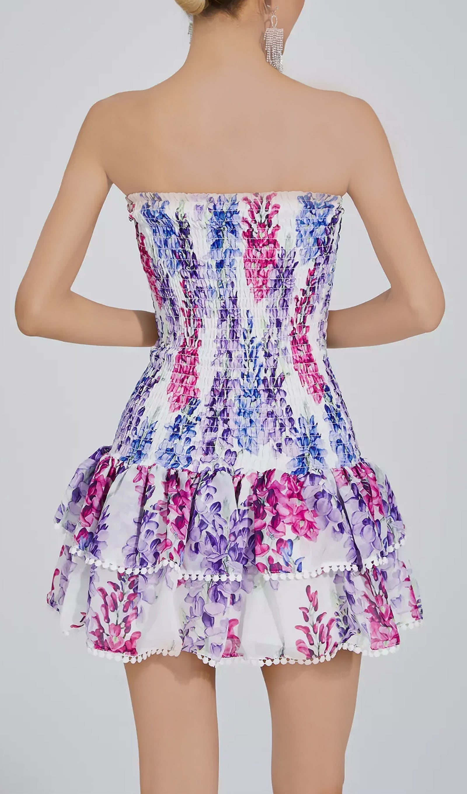 Tüp Üst Çiçekli Fırfırlı Mini Elbise