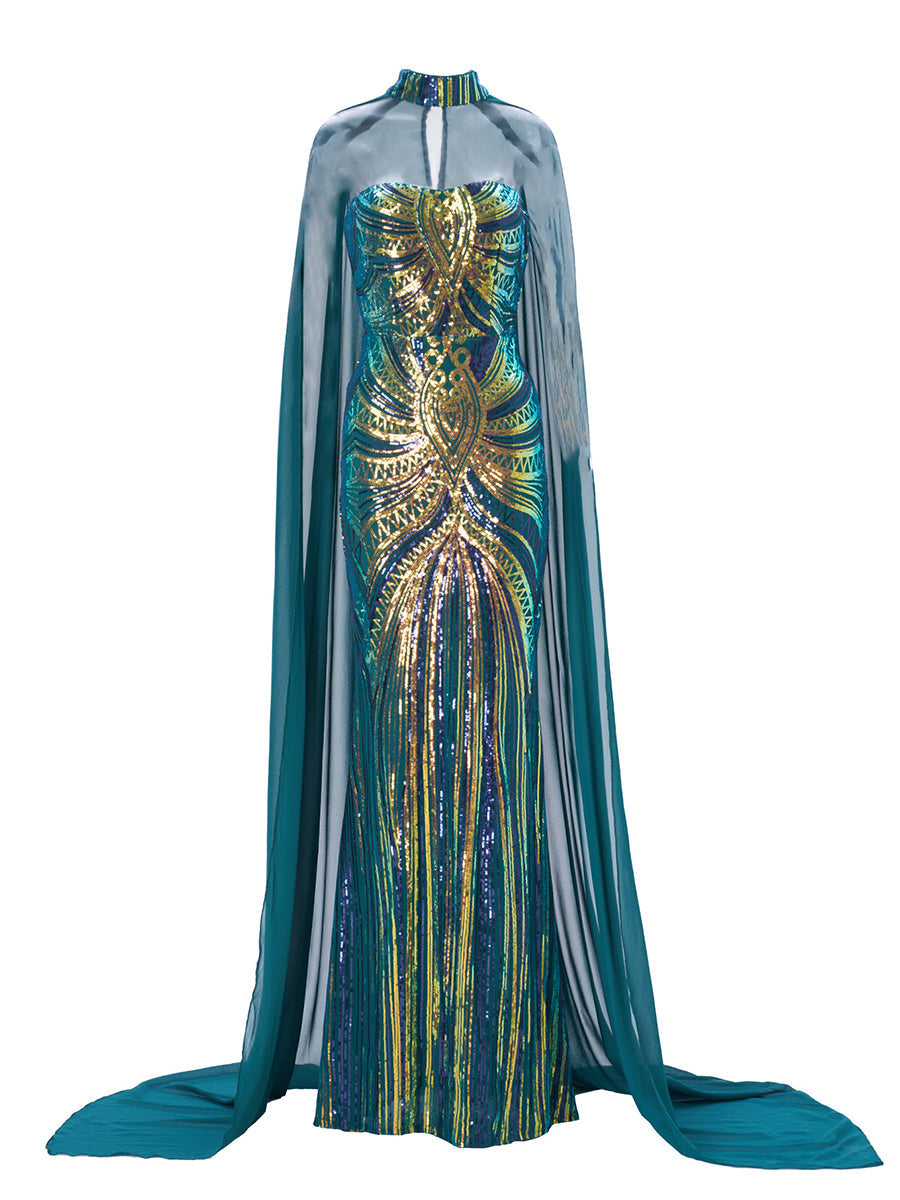 Winifred Cape Tube Top Maxi Dress