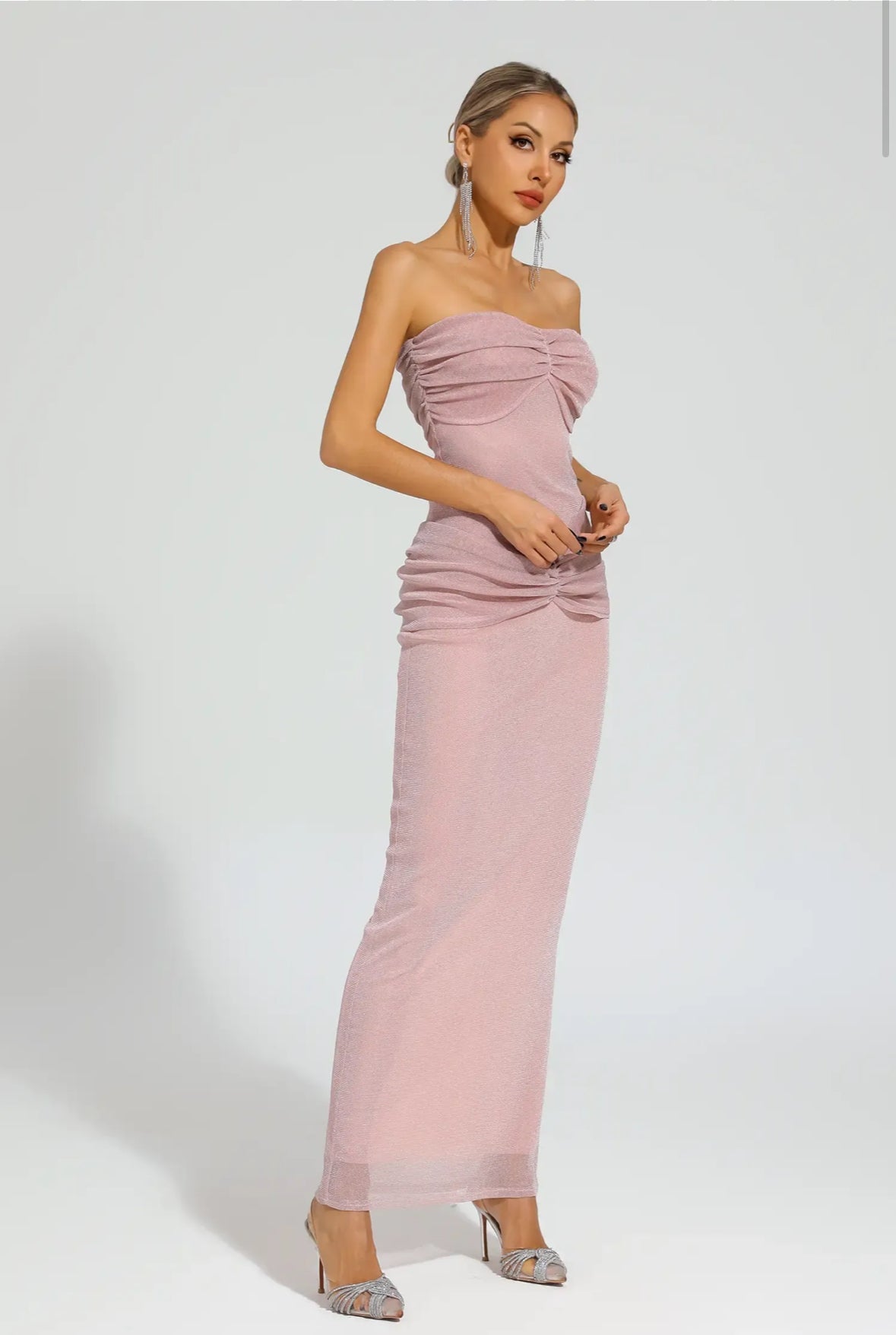 Rosa trägerloses Maxikleid