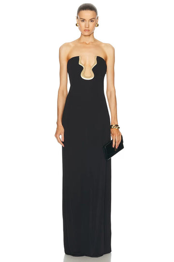 Straplez Bandaj Siyah  Maxi Elbise