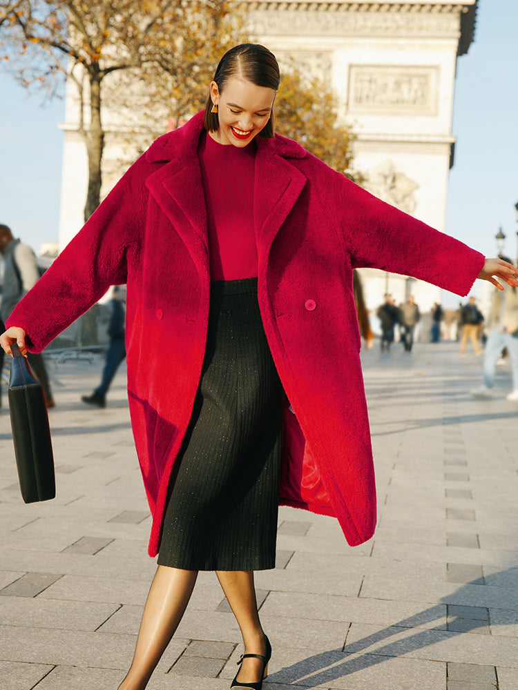 Teddy Lambswool Collar Oversized Coat 
