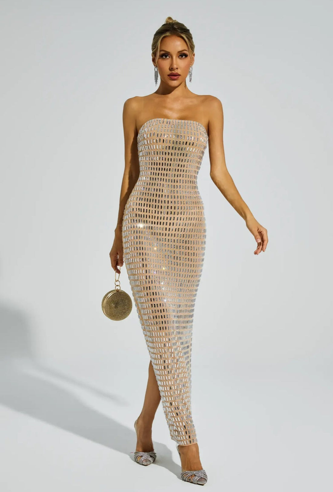 Strass-Mesh-Maxikleid