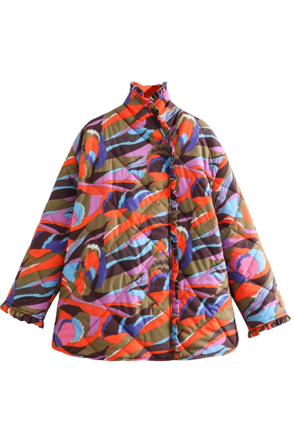 Bedruckte, plissierte Baumwolljacke 