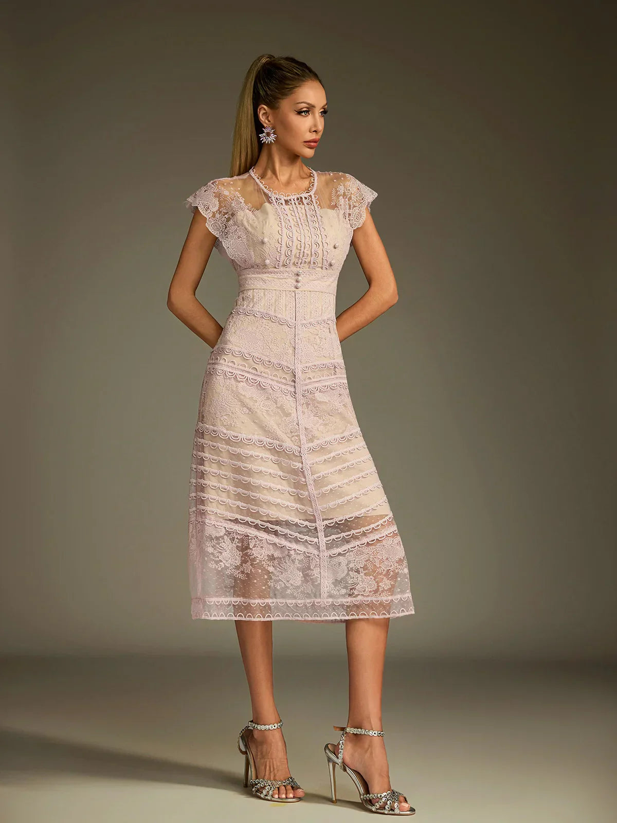 Eclat Lace Illusion Midi Dress 