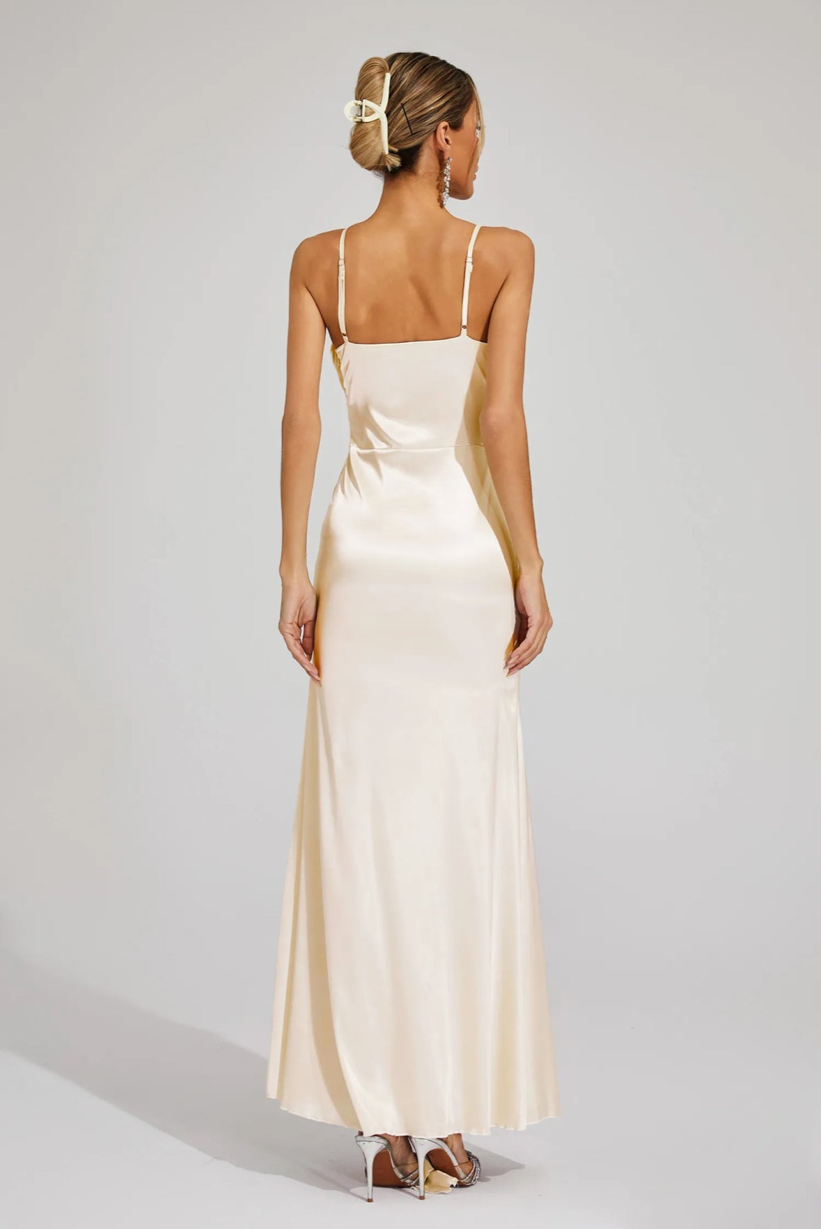 Rose Saten Drapeli Maxi Elbise