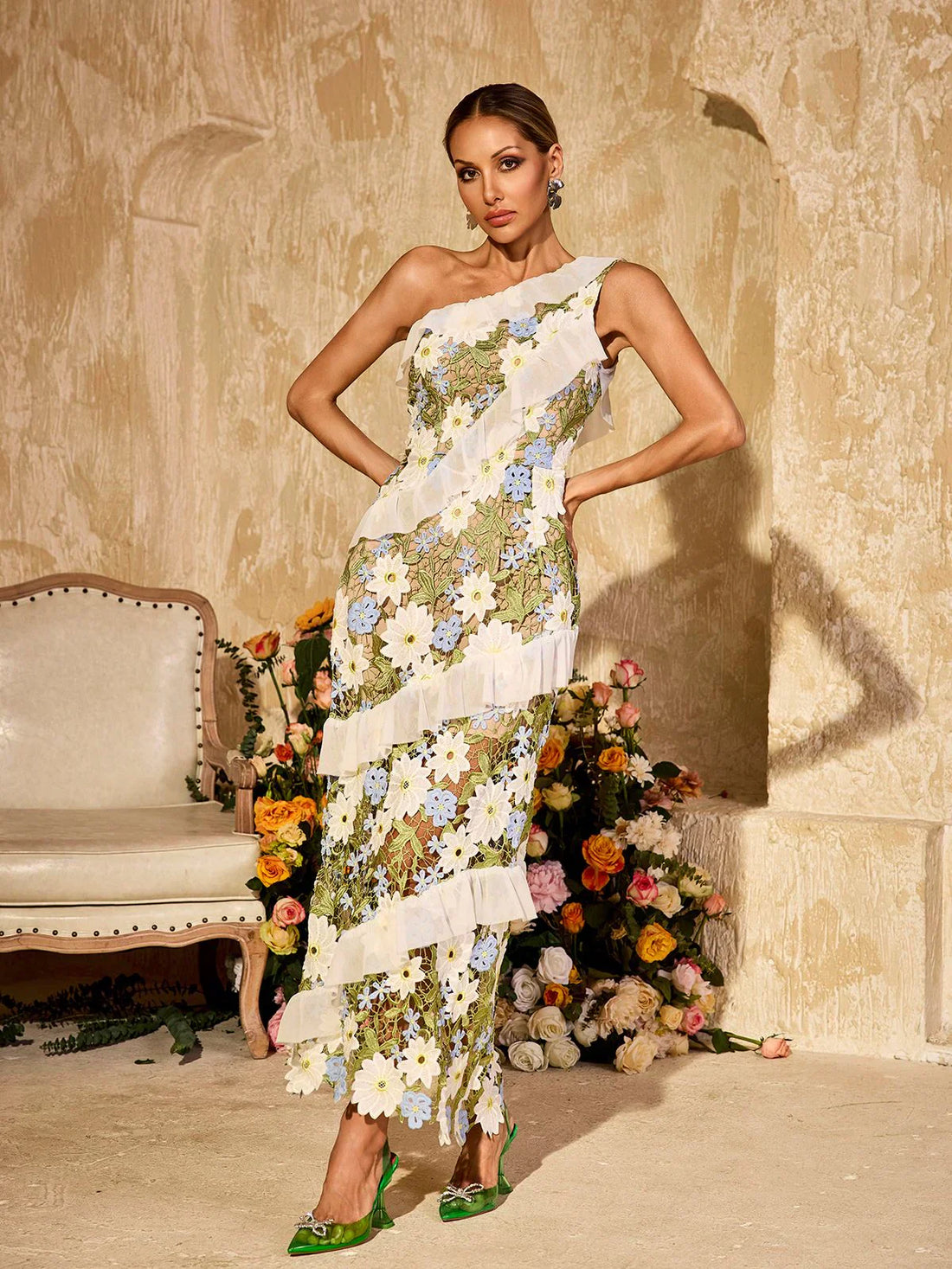 Gardenia One-Shoulder-Maxikleid mit Blumenmuster