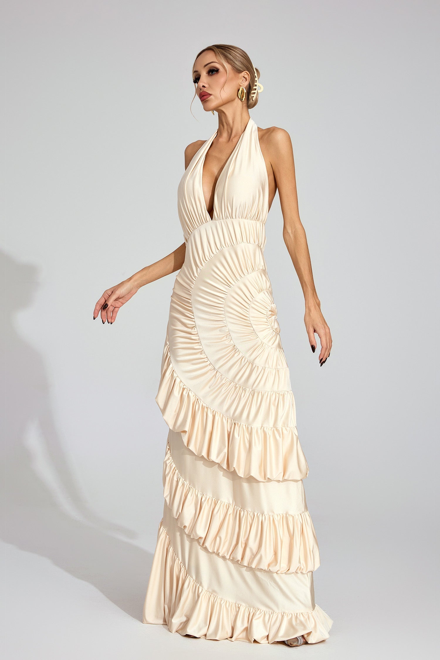 Auréa Fırfırlı Halter Maxi Elbise