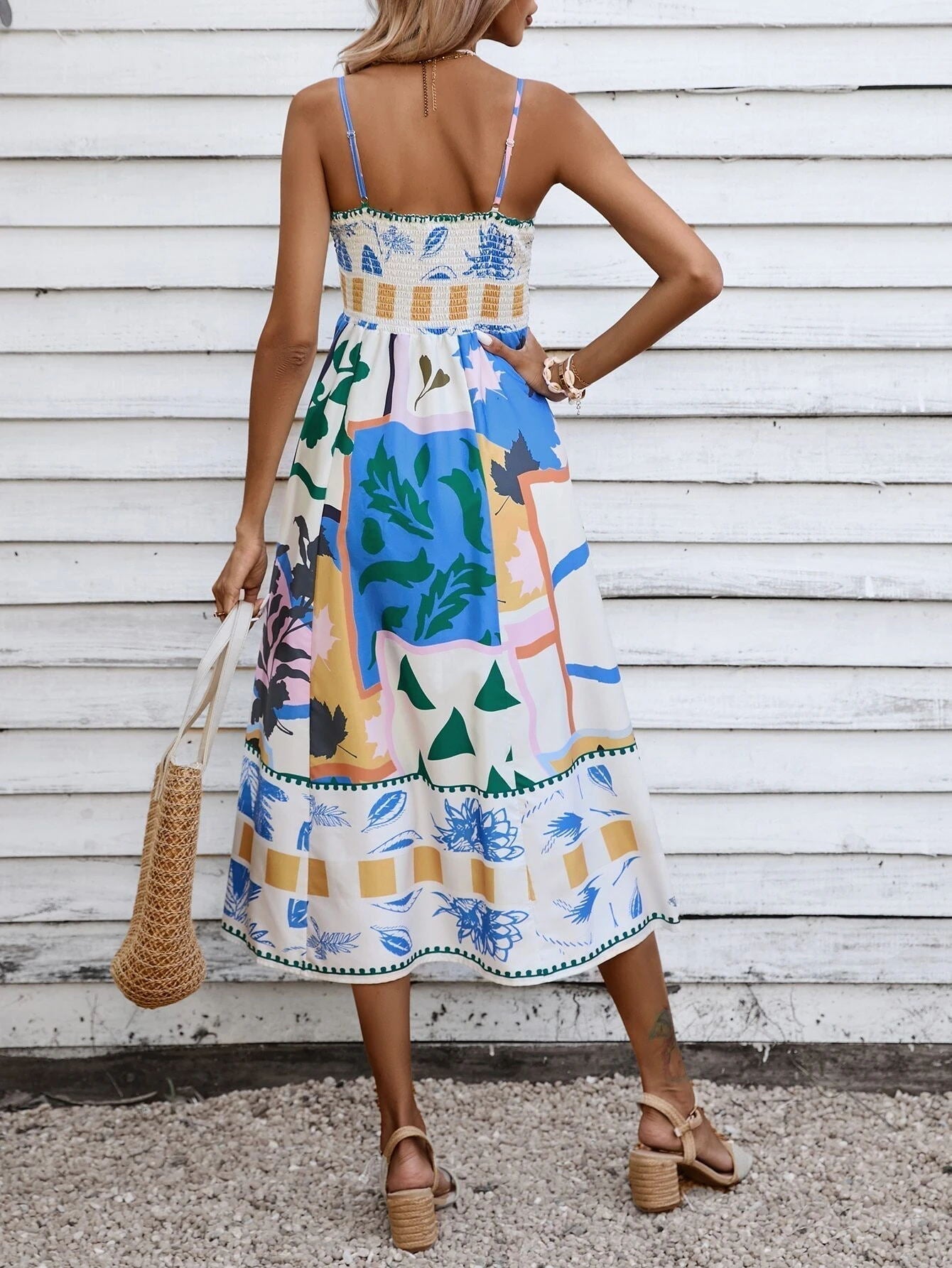 Soyut Patchwork Slip Maksi Elbise