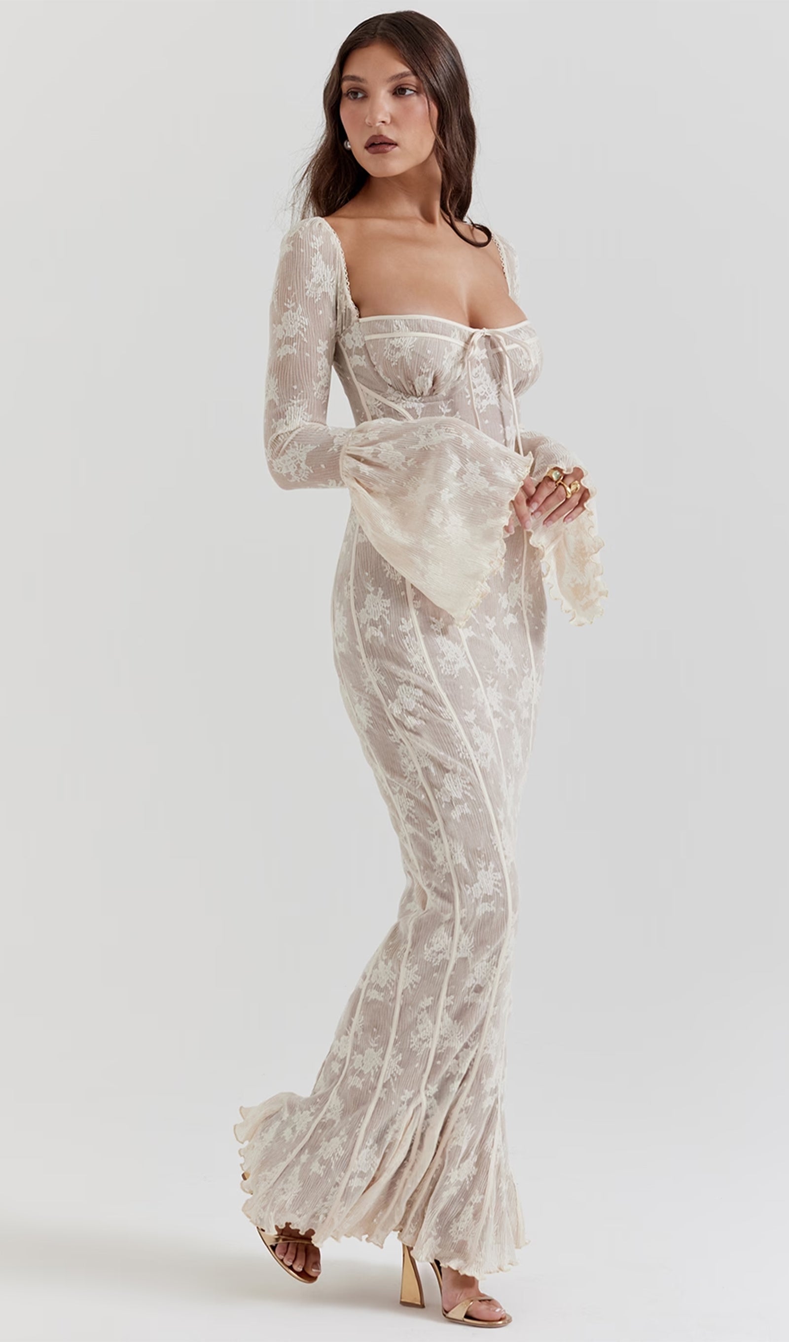 Vintage Cream Lace Maxi Dress 