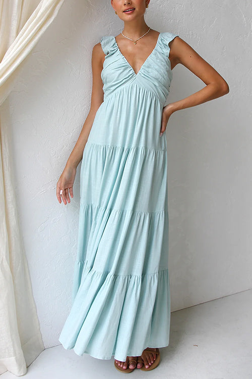 Lumina Leinen-Maxikleid mit V-Ausschnitt