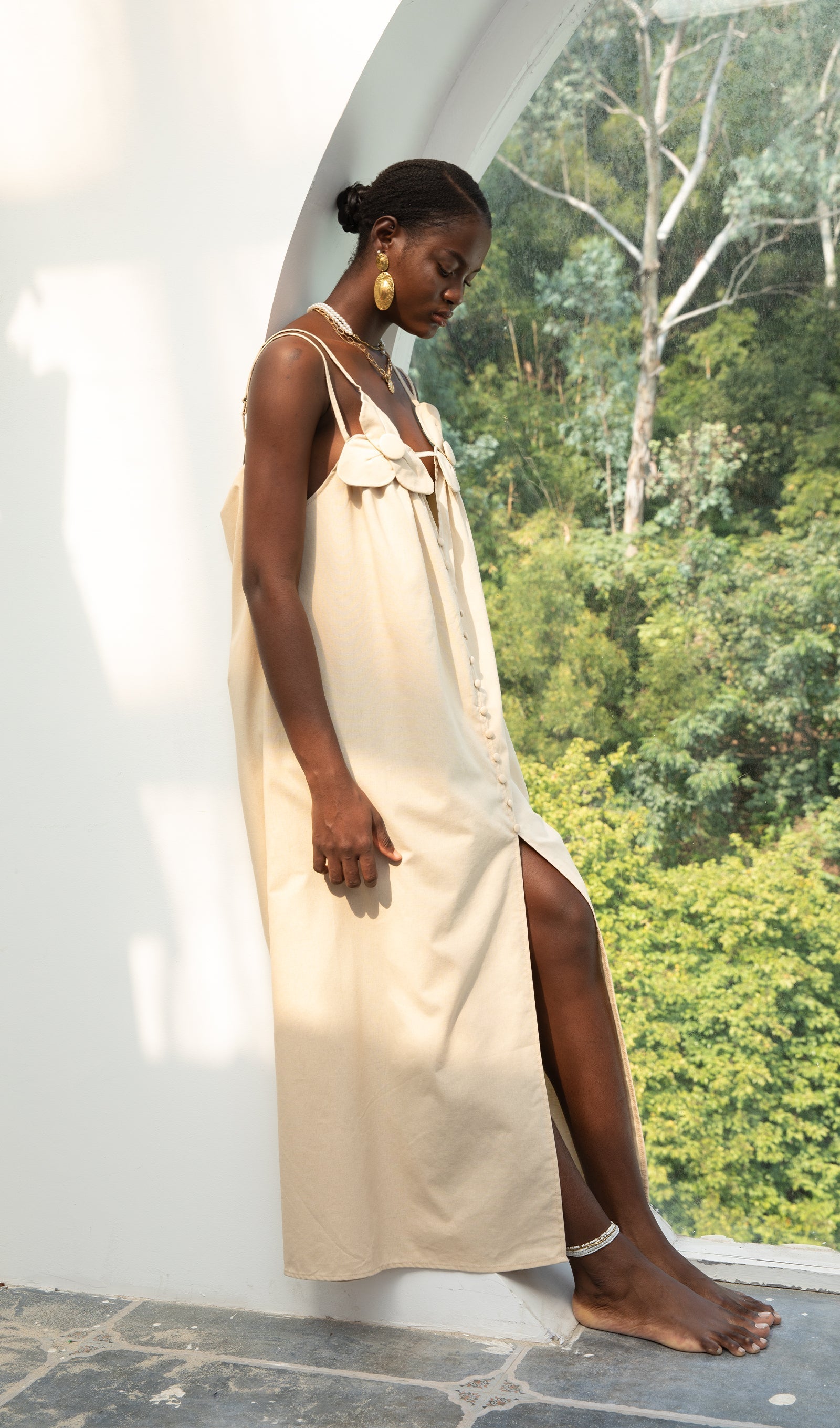Trendy V-Neck Floral High Slit Maxi Dress 