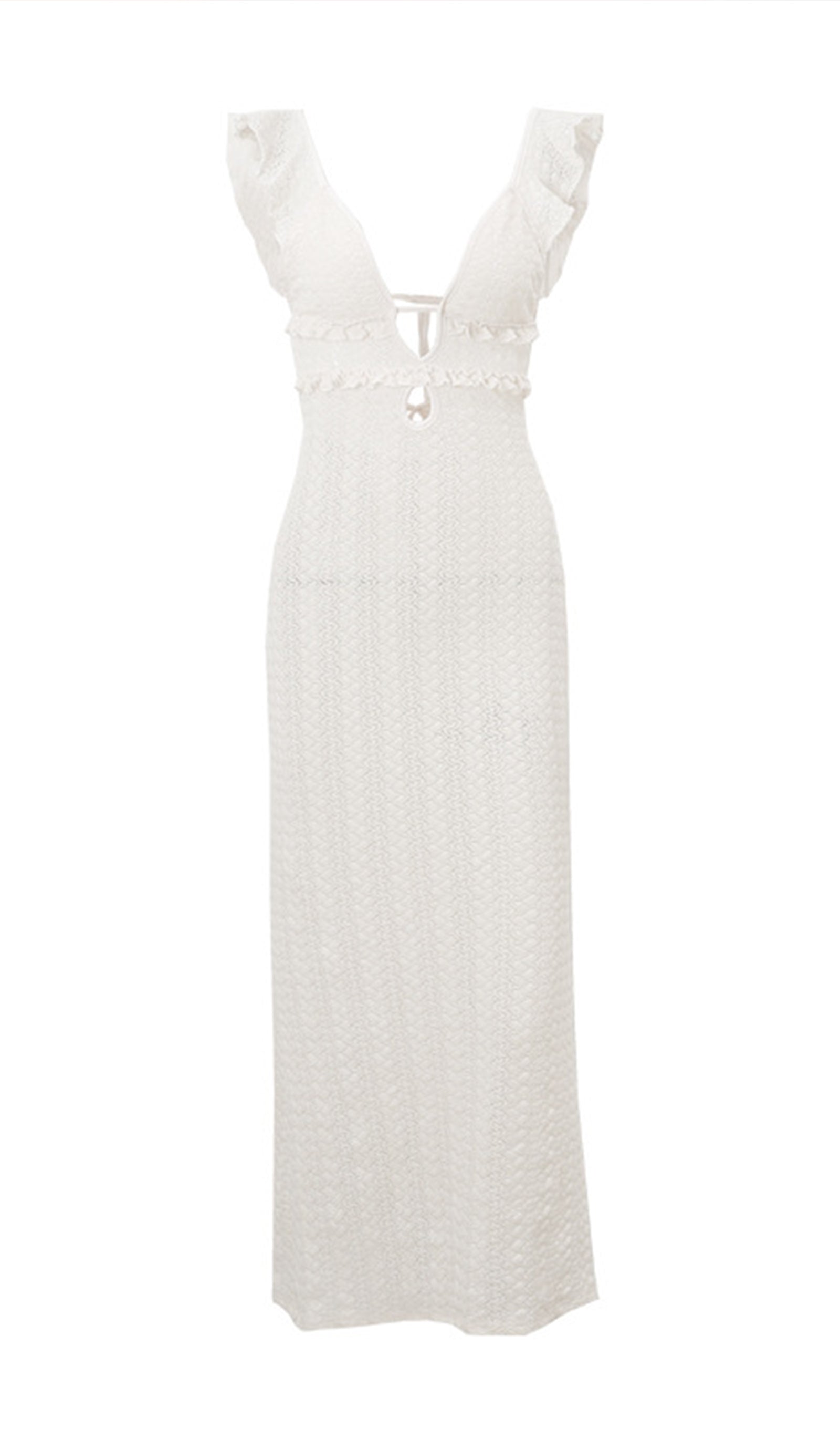 Rüschen-Maxikleid aus Strick mit offenem Rücken 