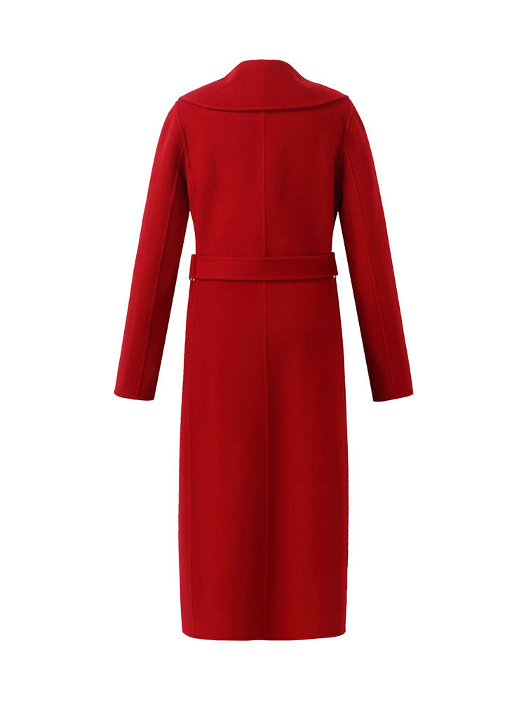 Cashmere Wool Double-Sided Red Women's Coat 